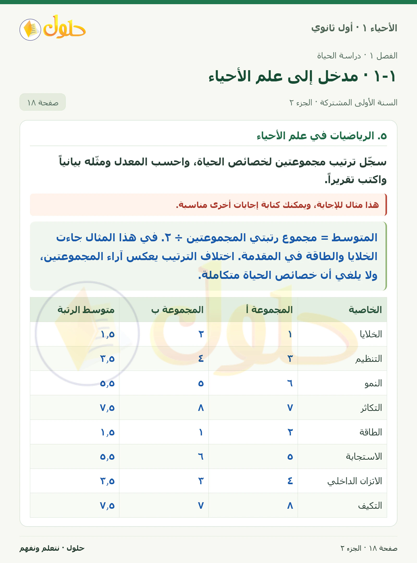 ١-١ · مدخل إلى علم الأحياء في كتاب الأحياء ١ للصف الأول الثانوي صفحة ١٨، الجزء ٢ من ٣