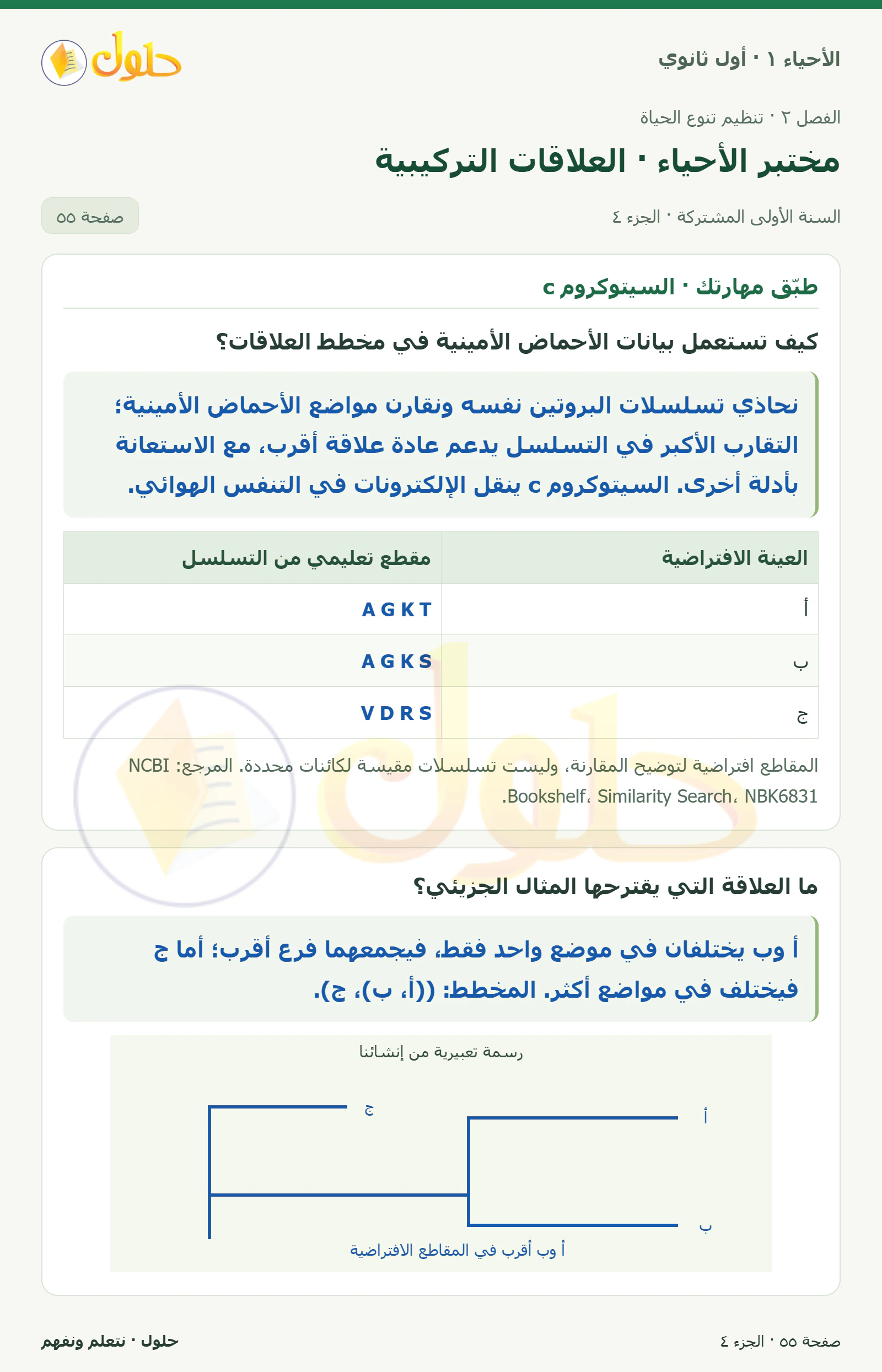 مختبر الأحياء · العلاقات التركيبية في كتاب الأحياء ١ للصف الأول الثانوي صفحة ٥٥، الجزء ٤ من ٤