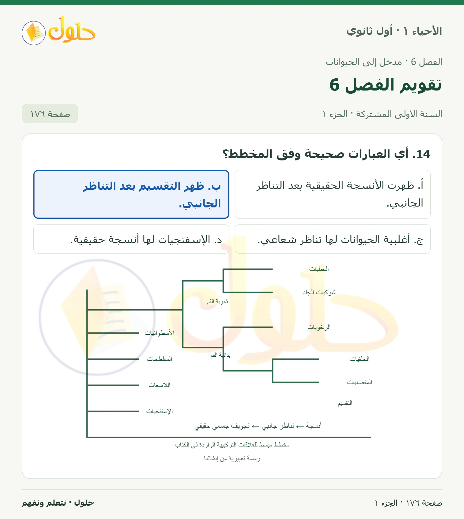 تقويم الفصل 6 في كتاب الأحياء ١ للصف الأول الثانوي صفحة ١٧٦، الجزء ١ من ٣