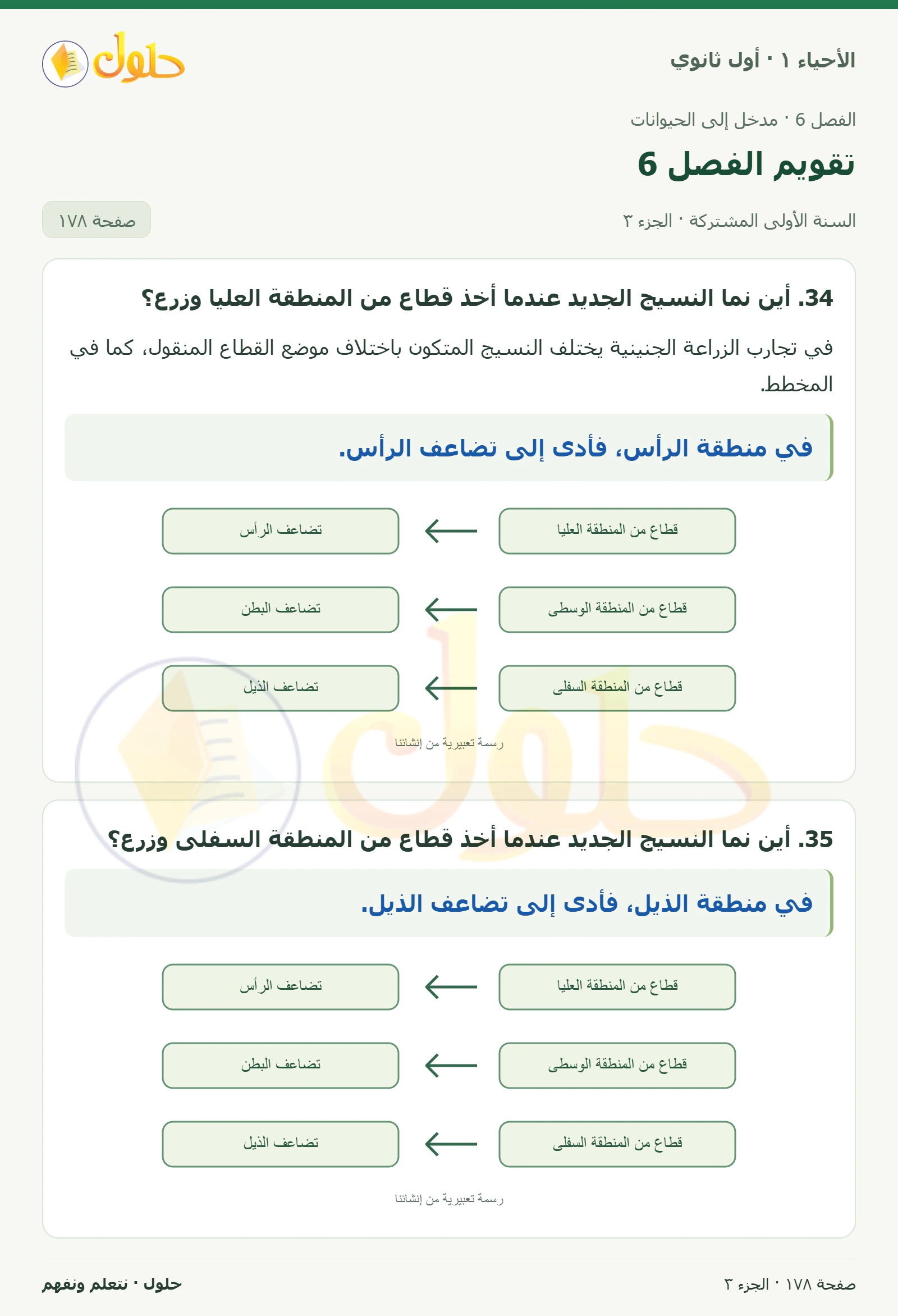 تقويم الفصل 6 في كتاب الأحياء ١ للصف الأول الثانوي صفحة ١٧٨، الجزء ٣ من ٤