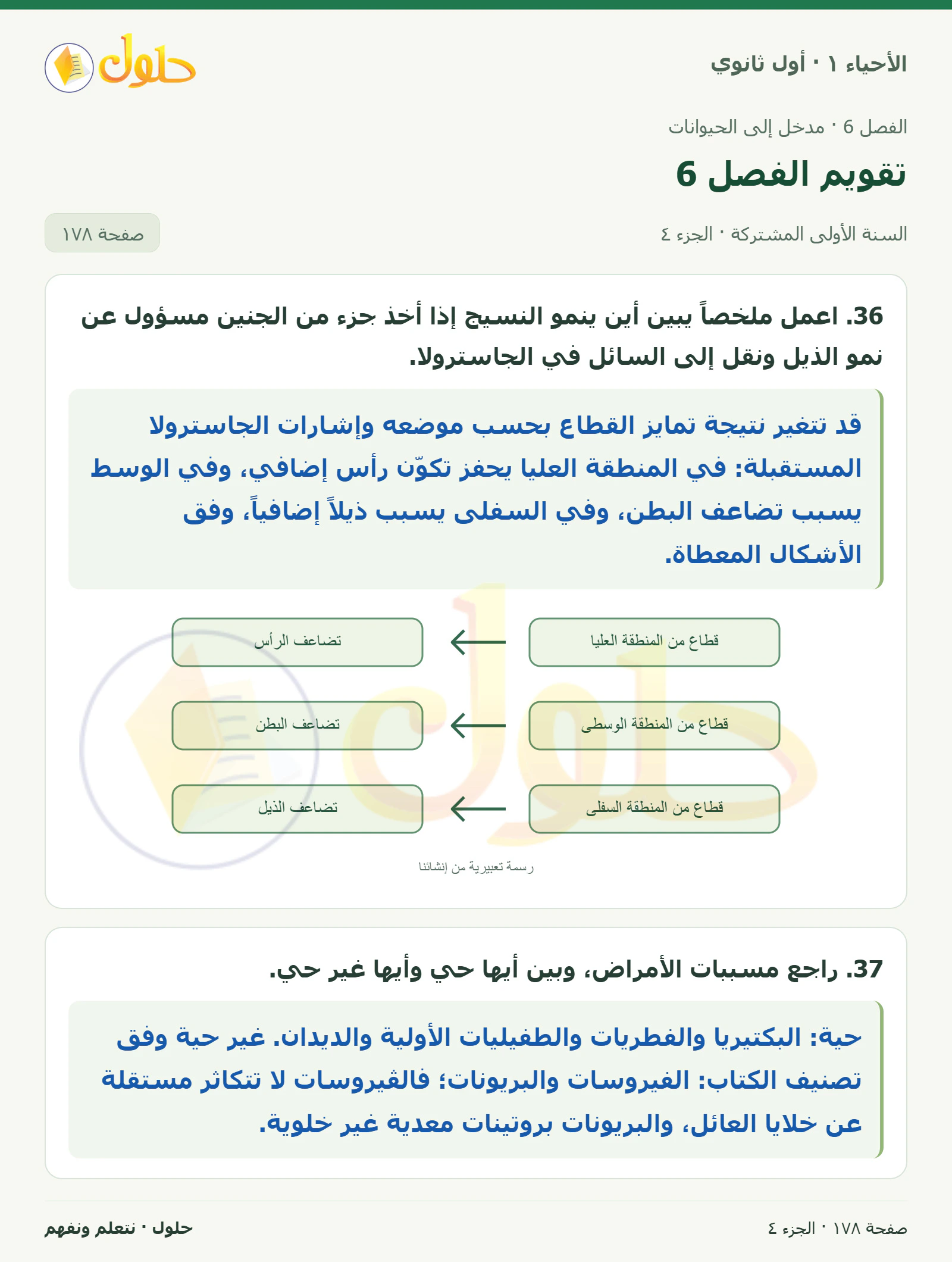 تقويم الفصل 6 في كتاب الأحياء ١ للصف الأول الثانوي صفحة ١٧٨، الجزء ٤ من ٤