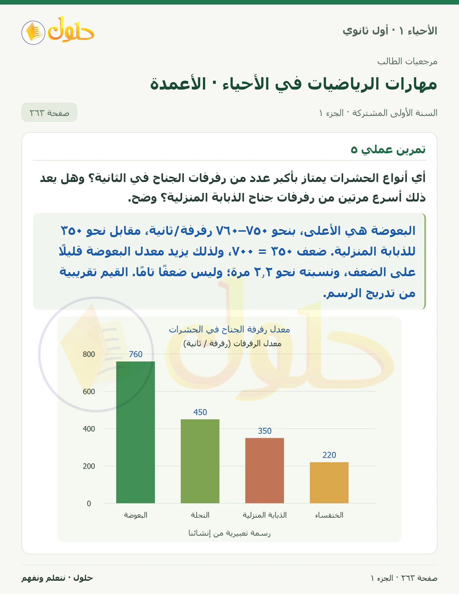 مهارات الرياضيات في الأحياء · الأعمدة في كتاب الأحياء ١ للصف الأول الثانوي صفحة ٢٦٣