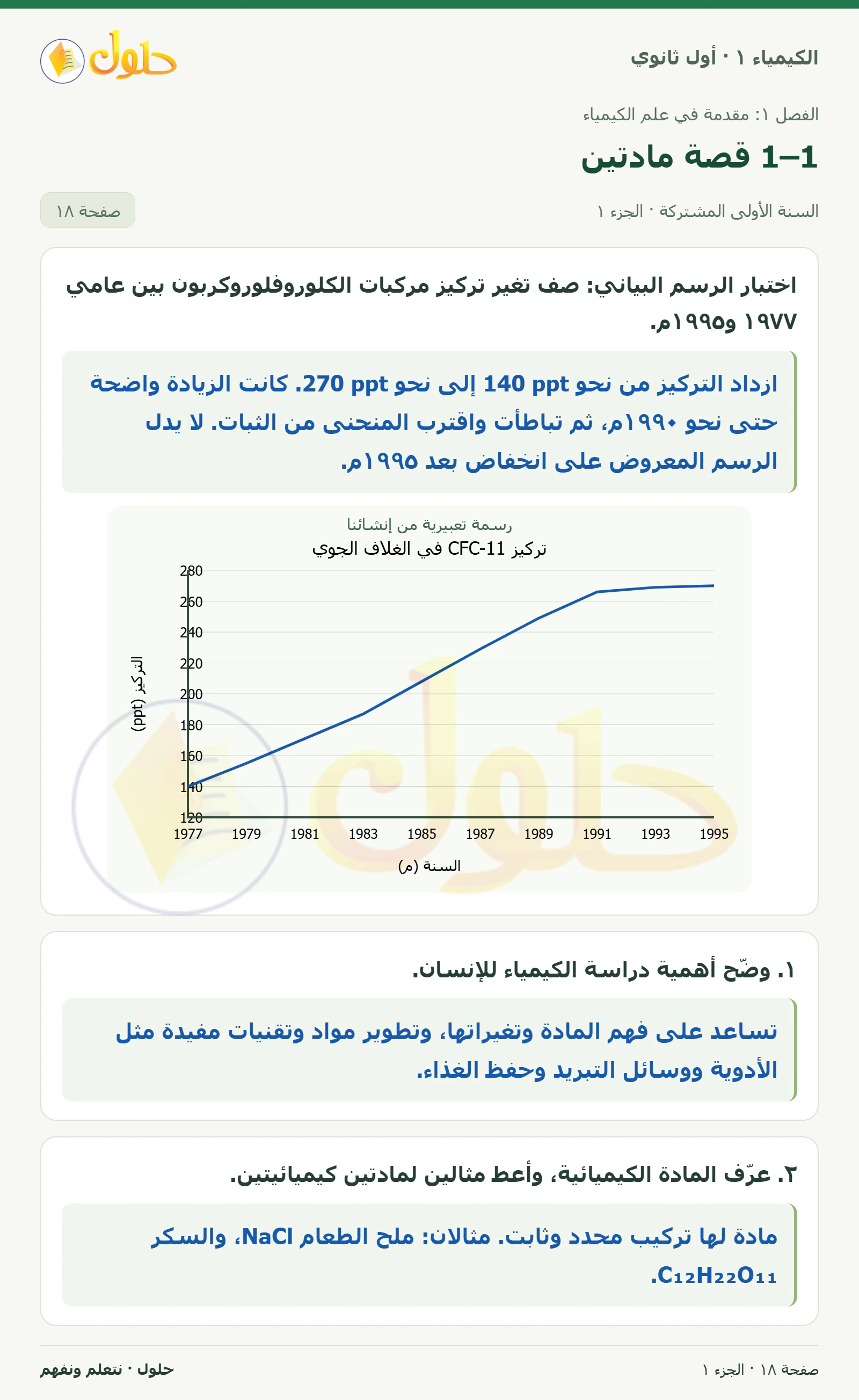 1–1 قصة مادتين في كتاب الكيمياء ١ للصف الأول الثانوي صفحة ١٨، الجزء ١ من ٢