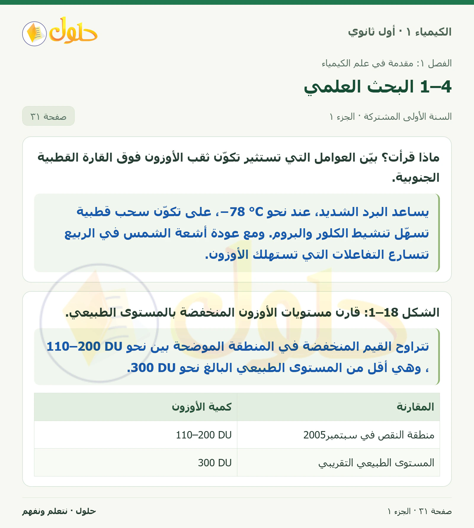 1–4 البحث العلمي في كتاب الكيمياء ١ للصف الأول الثانوي صفحة ٣١