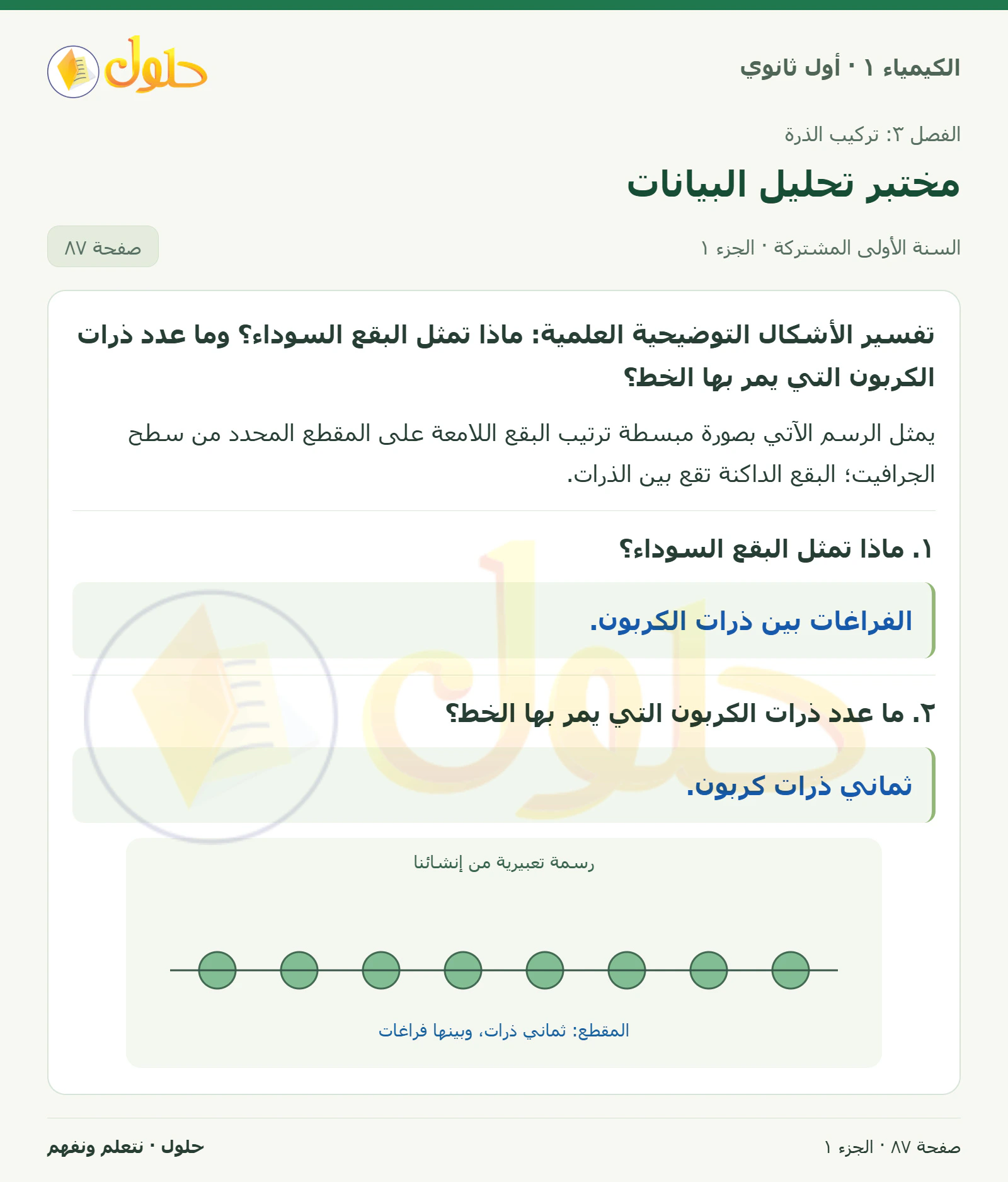 مختبر تحليل البيانات في كتاب الكيمياء ١ للصف الأول الثانوي صفحة ٨٧
