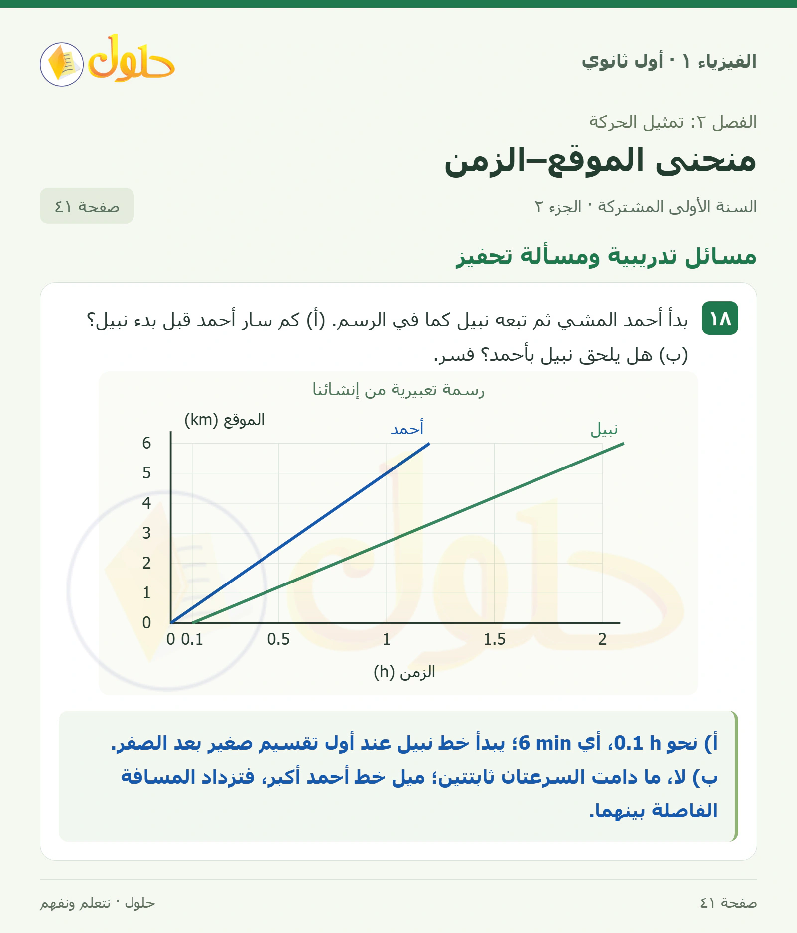 مسائل تدريبية ومسألة تحفيز في كتاب الفيزياء ١ للصف الأول الثانوي صفحة ٤١ الجزء ٢