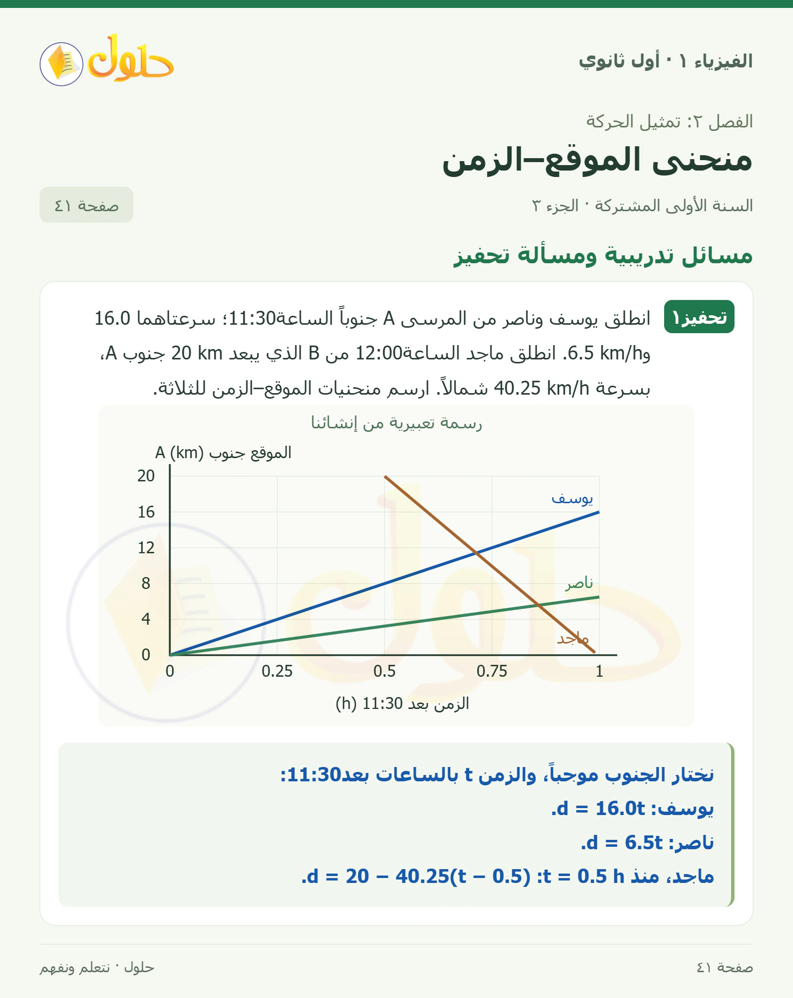 مسائل تدريبية ومسألة تحفيز في كتاب الفيزياء ١ للصف الأول الثانوي صفحة ٤١ الجزء ٣