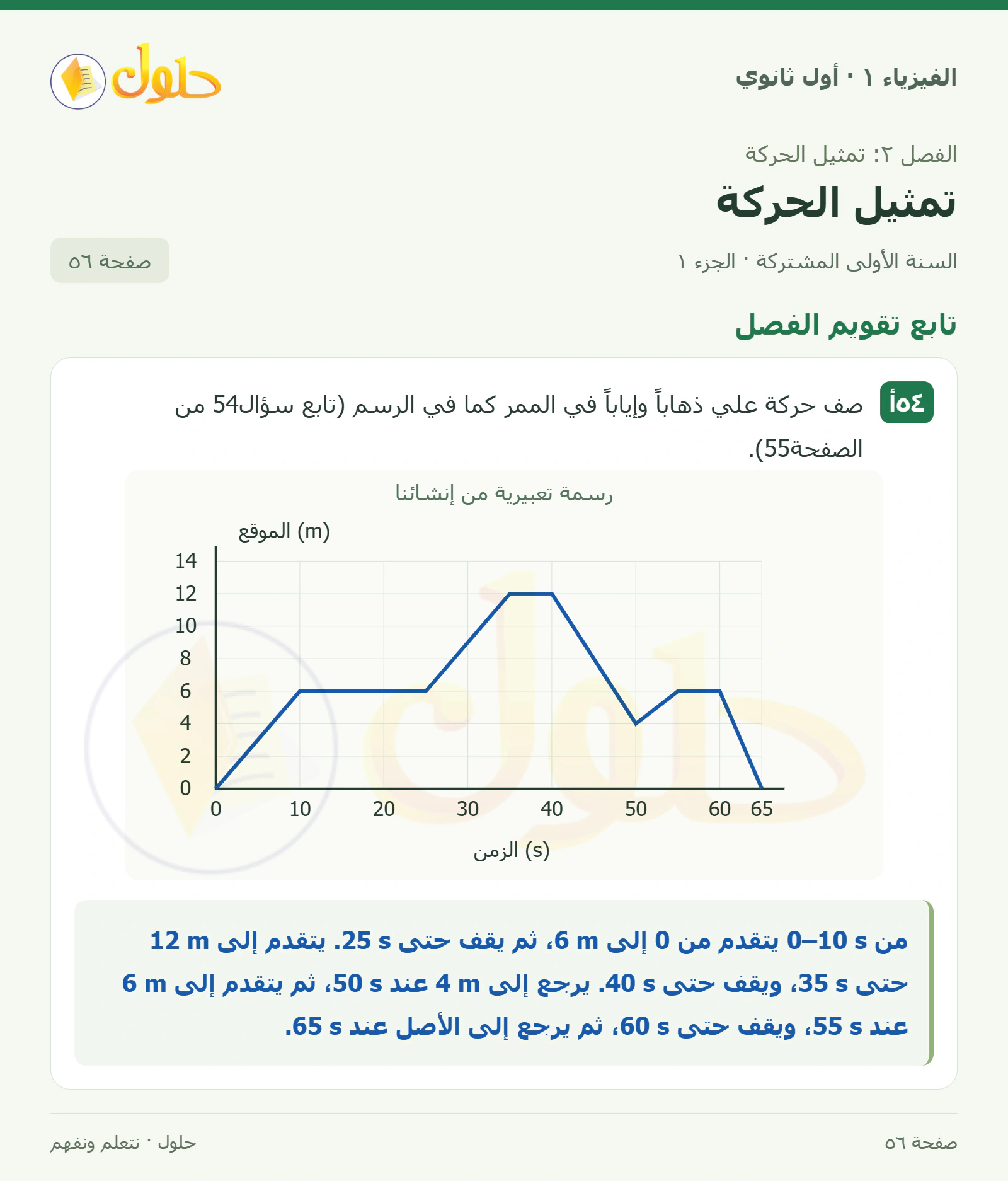 تابع تقويم الفصل في كتاب الفيزياء ١ للصف الأول الثانوي صفحة ٥٦ الجزء ١