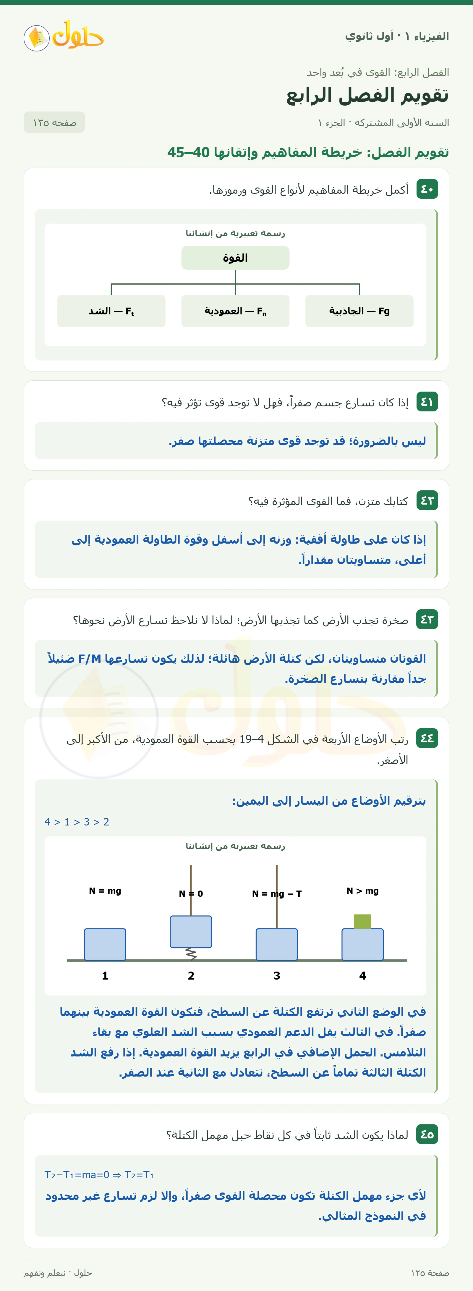 أنشطة تقويم الفصل الرابع في كتاب الفيزياء ١ للصف الأول الثانوي صفحة ١٢٥ الجزء ١