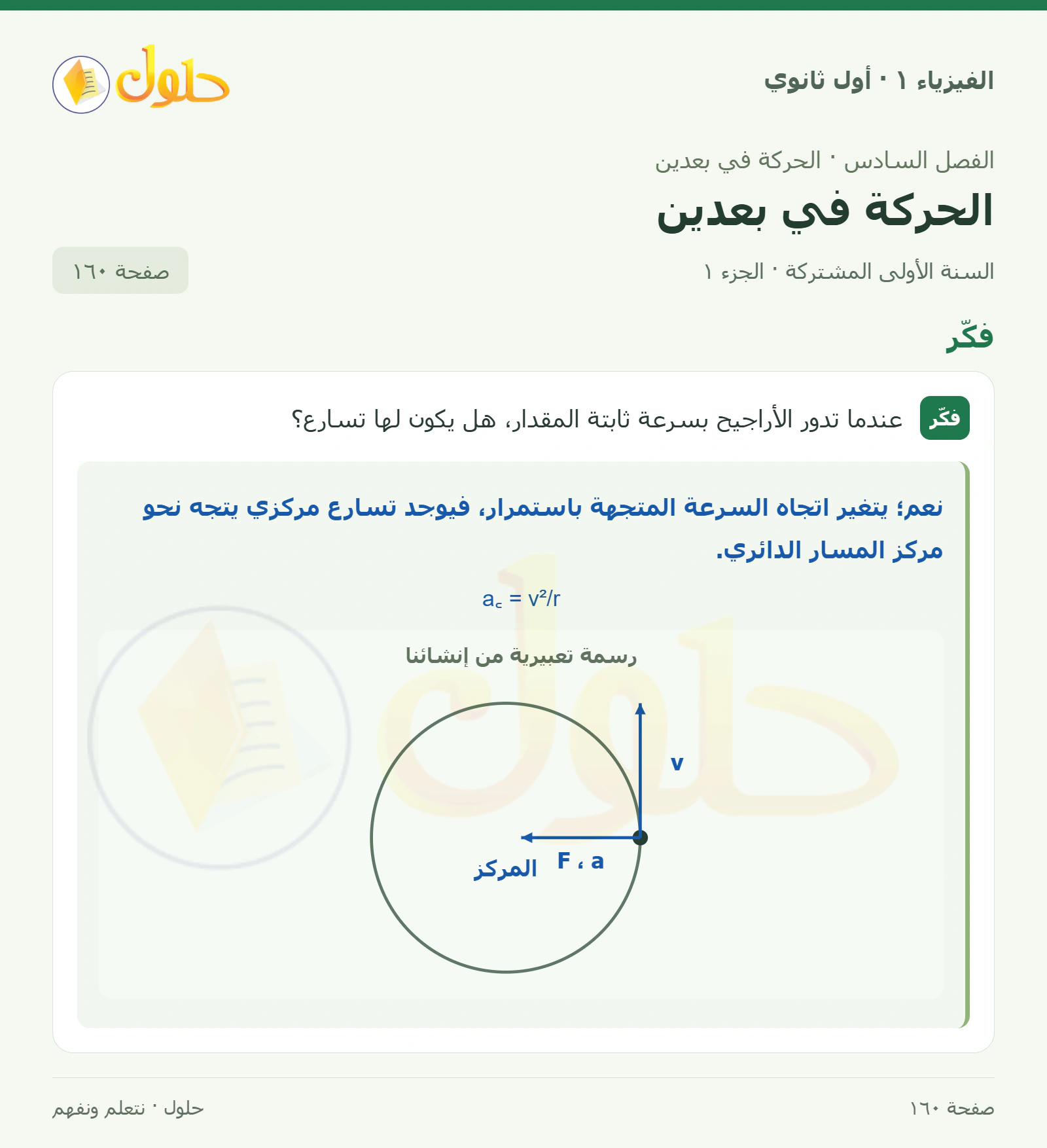فكّر في كتاب الفيزياء ١ للصف الأول الثانوي صفحة ١٦٠