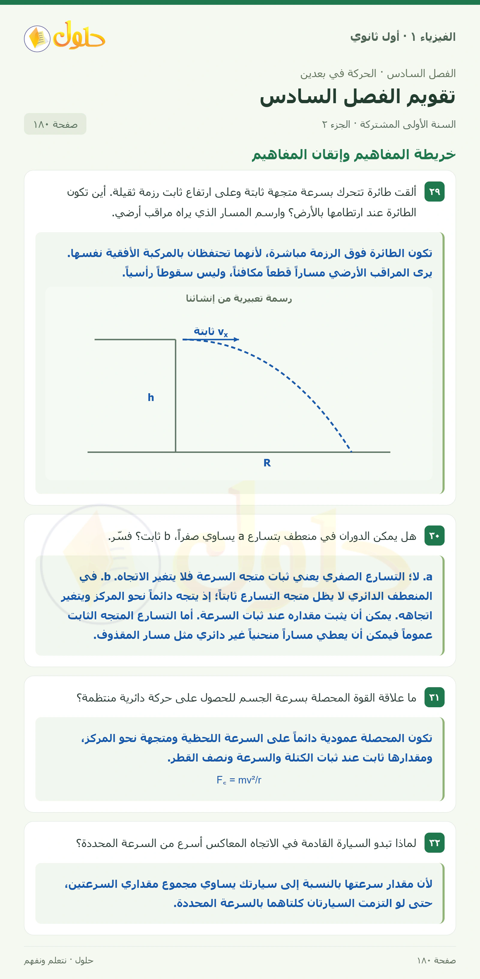 أنشطة تقويم الفصل السادس في كتاب الفيزياء ١ للصف الأول الثانوي صفحة ١٨٠ الجزء ٢