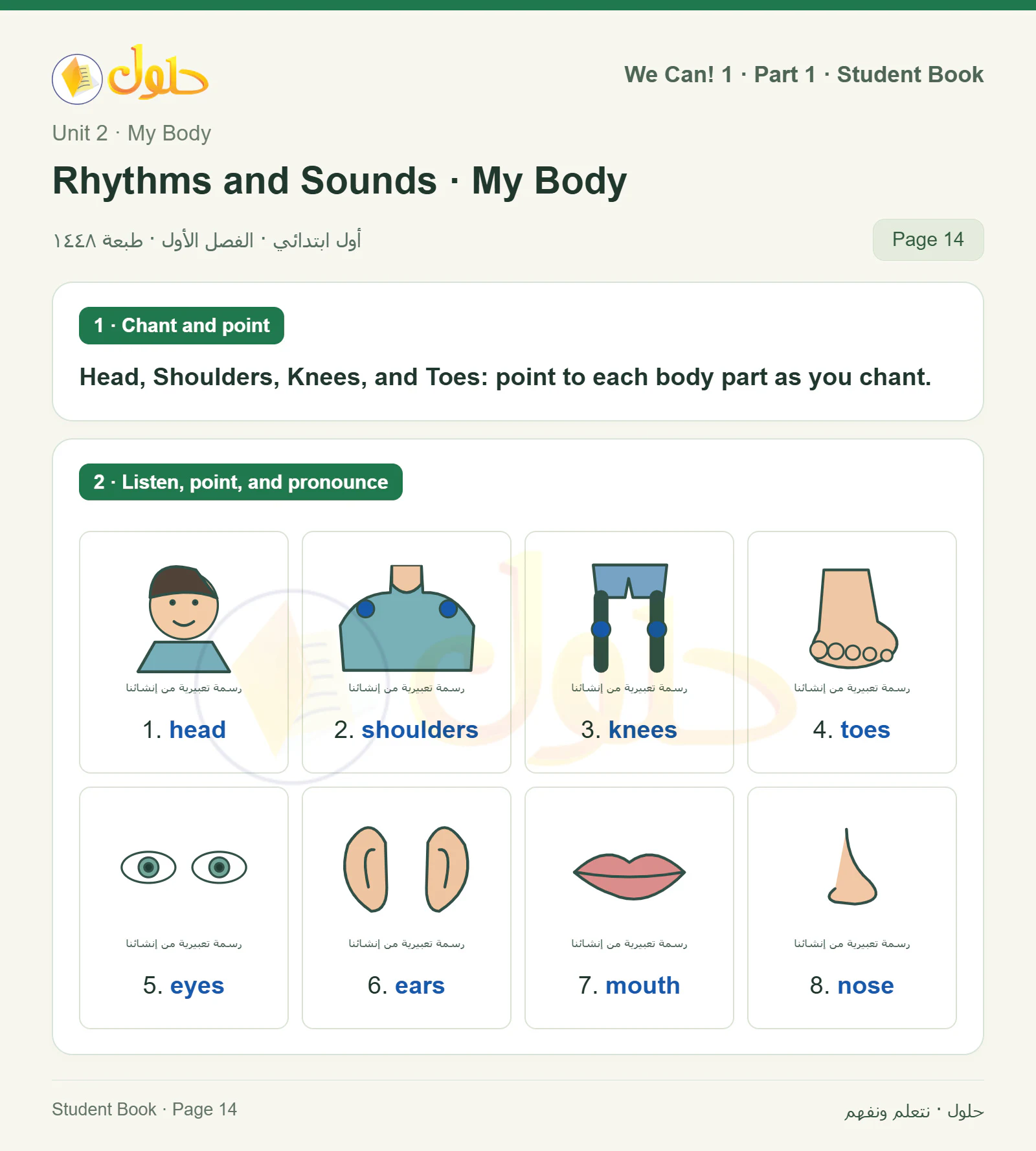 حل اللغة الإنجليزية للصف الأول الابتدائي كتاب الطالب صفحة 14