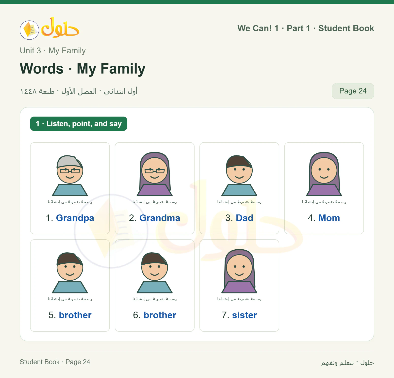 حل اللغة الإنجليزية للصف الأول الابتدائي كتاب الطالب صفحة 24 الجزء 1