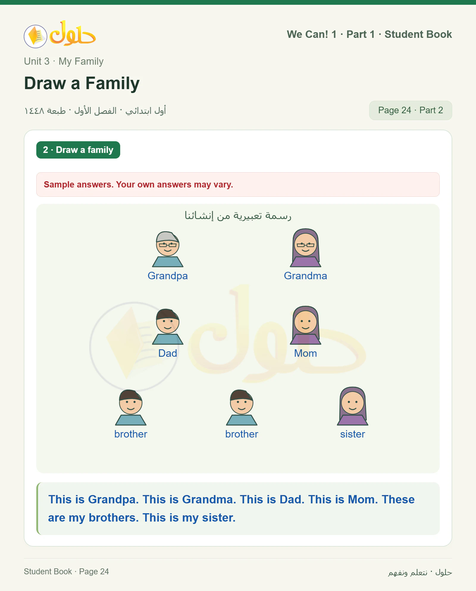 حل اللغة الإنجليزية للصف الأول الابتدائي كتاب الطالب صفحة 24 الجزء 2