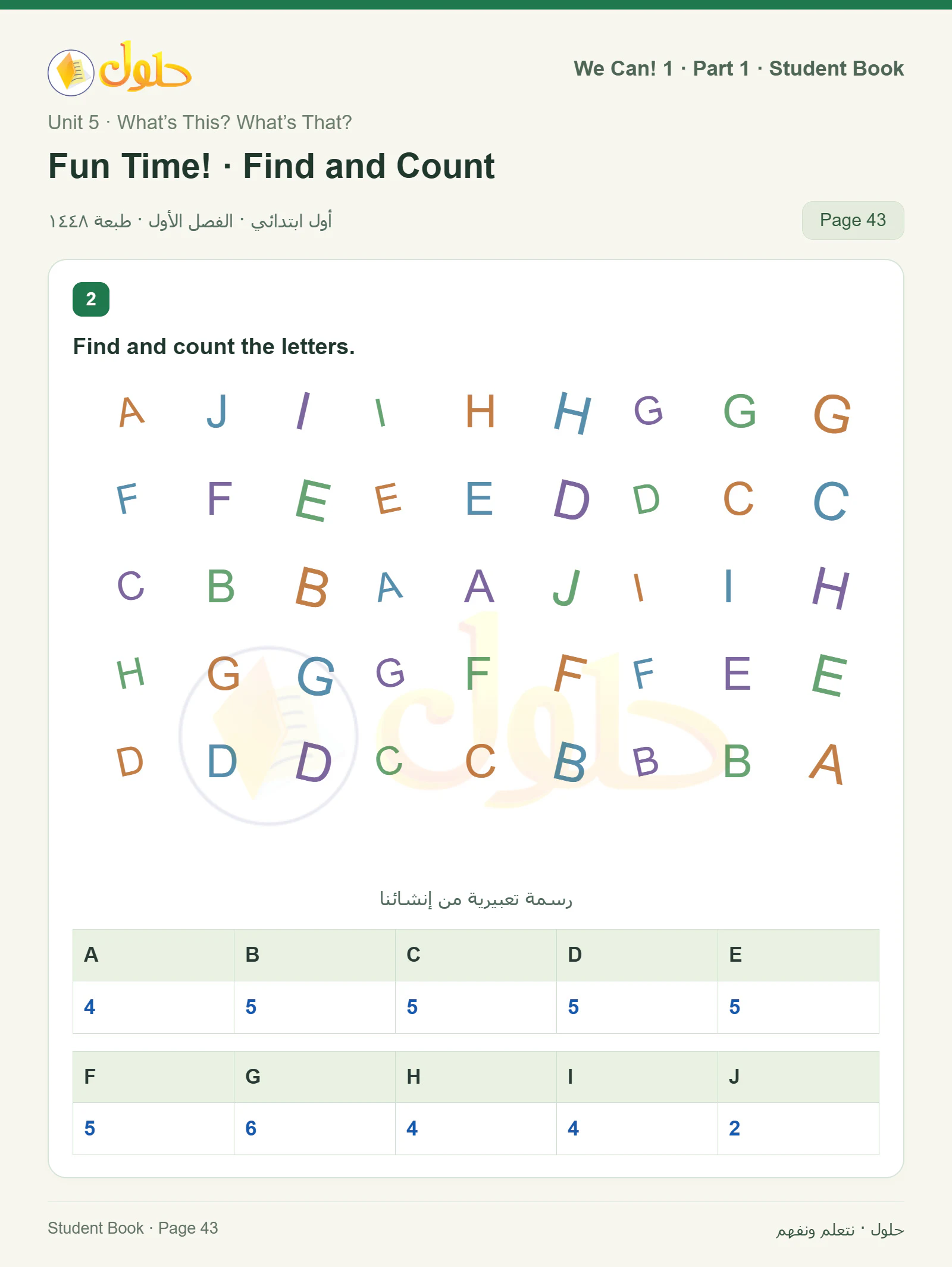 حل اللغة الإنجليزية للصف الأول الابتدائي كتاب الطالب صفحة 43