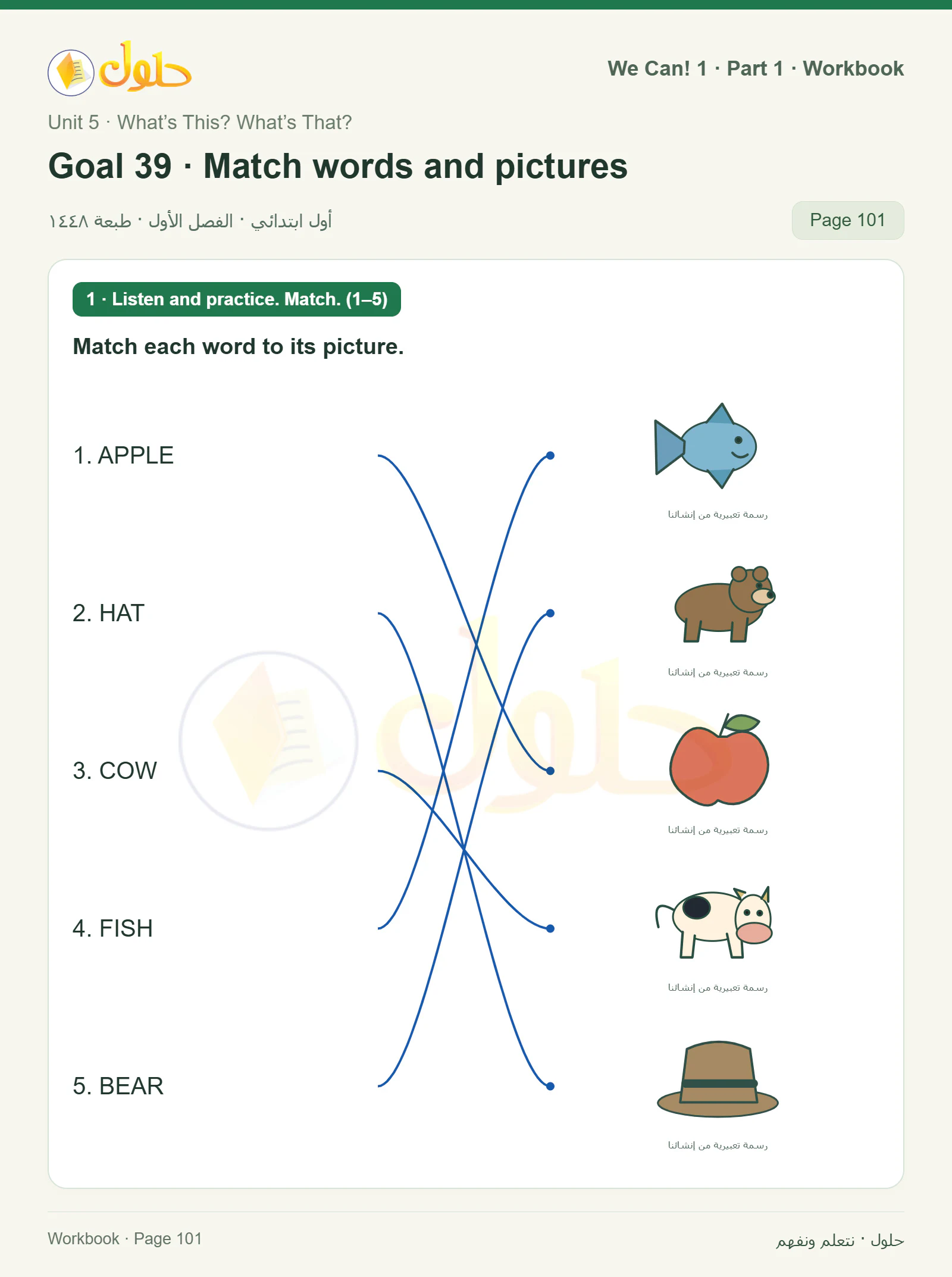 حل اللغة الإنجليزية للصف الأول الابتدائي كتاب النشاط صفحة 101 الجزء 1