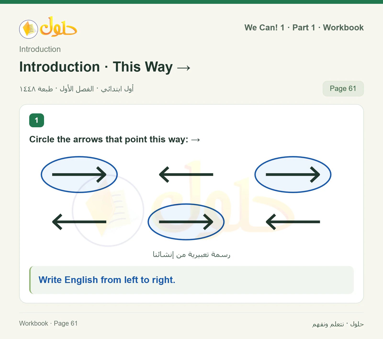 حل اللغة الإنجليزية للصف الأول الابتدائي كتاب النشاط صفحة 61