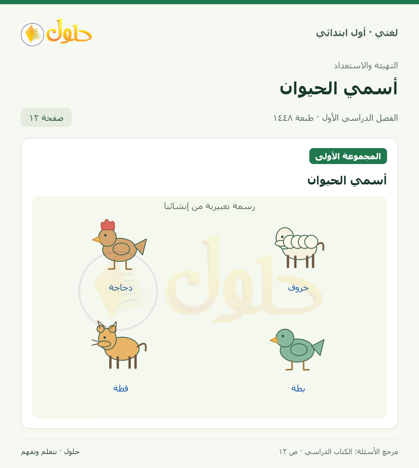 حل لغتي للصف الأول الابتدائي صفحة 12