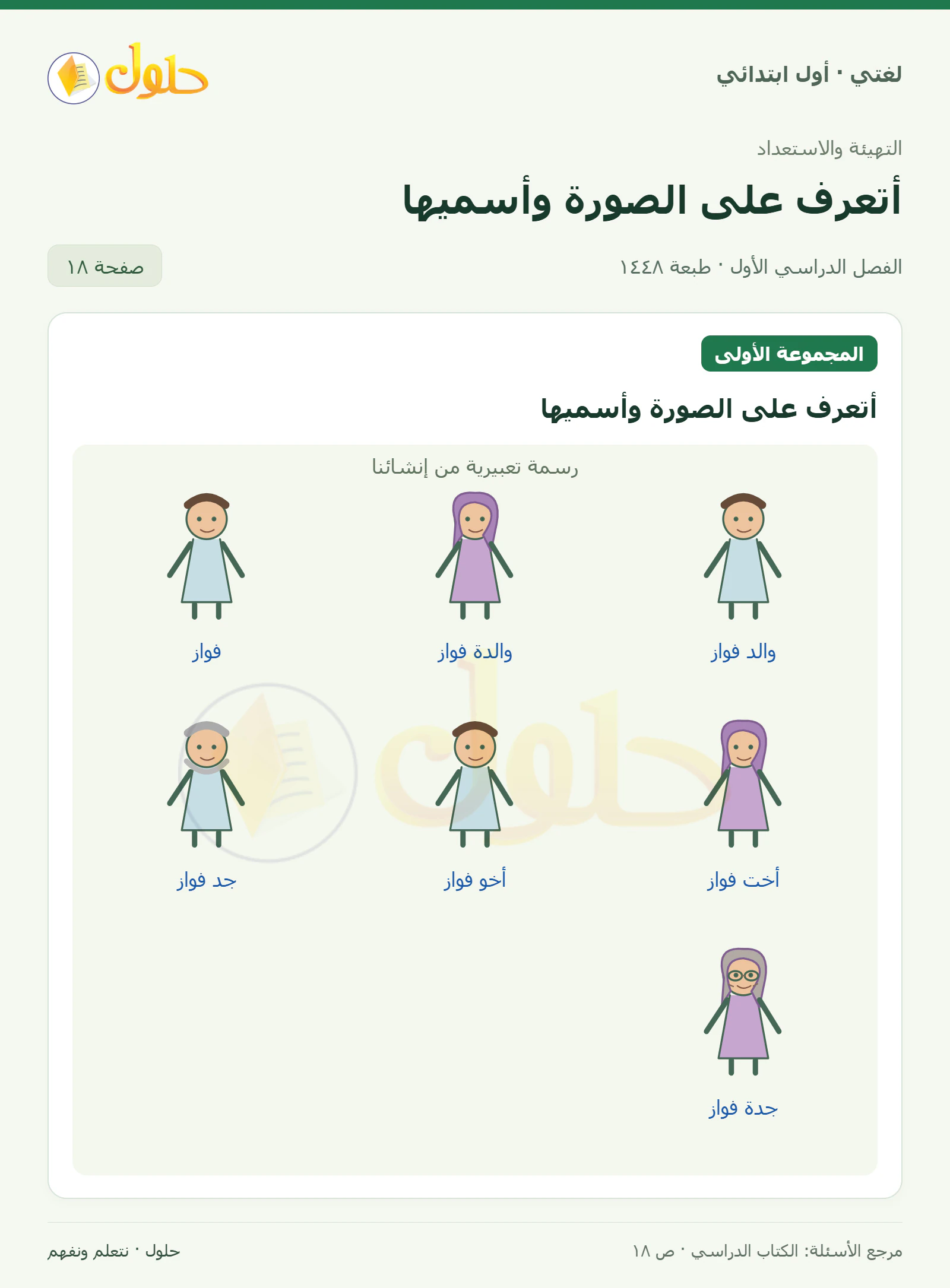 حل لغتي للصف الأول الابتدائي صفحة 18