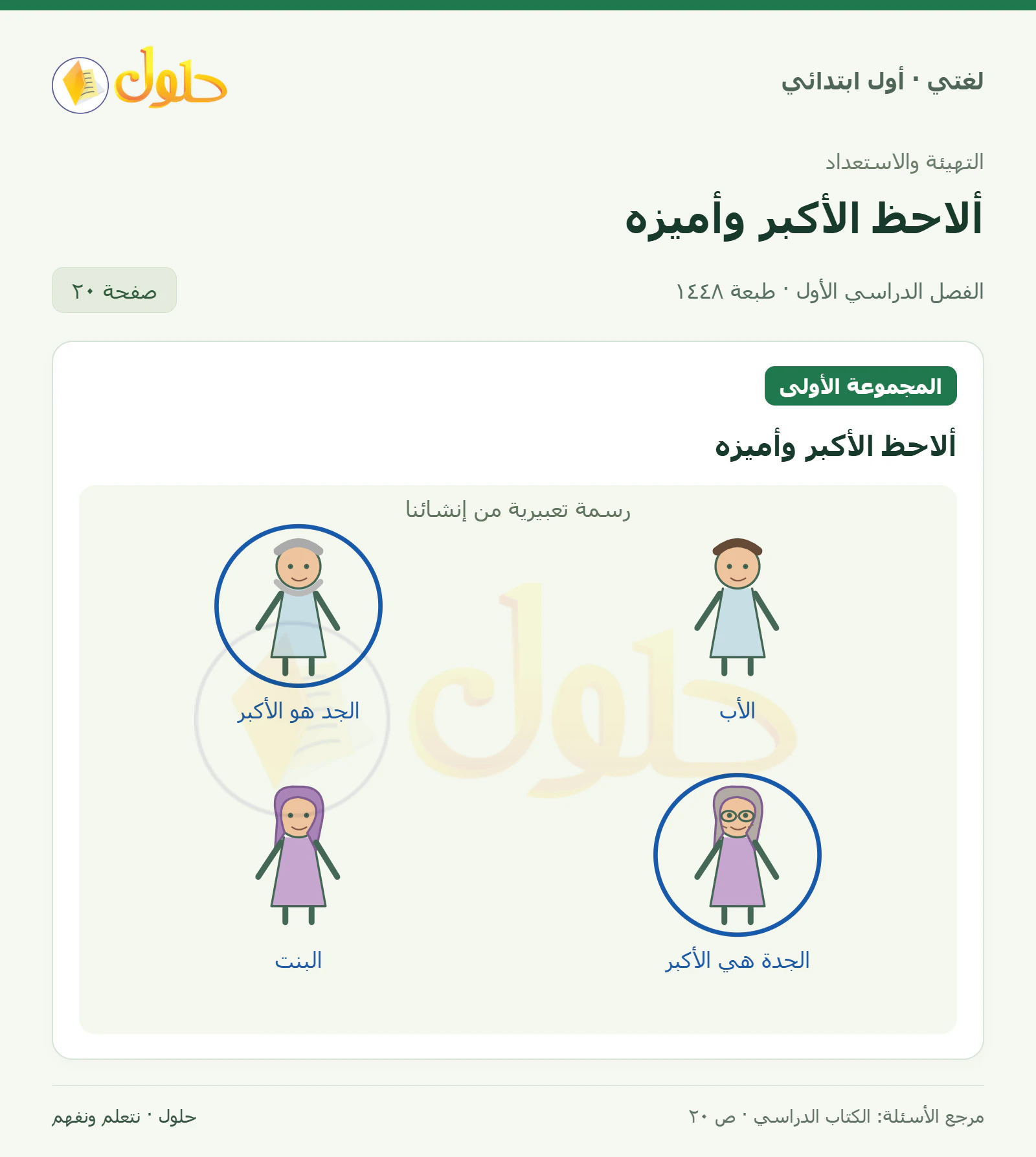 حل لغتي للصف الأول الابتدائي صفحة 20