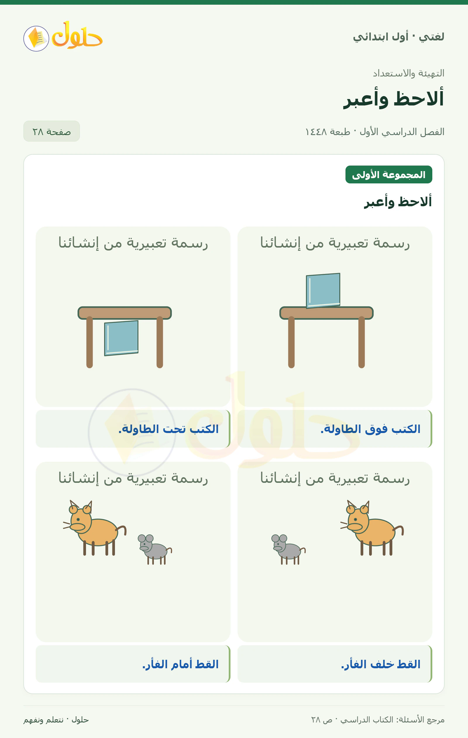 حل لغتي للصف الأول الابتدائي صفحة 28