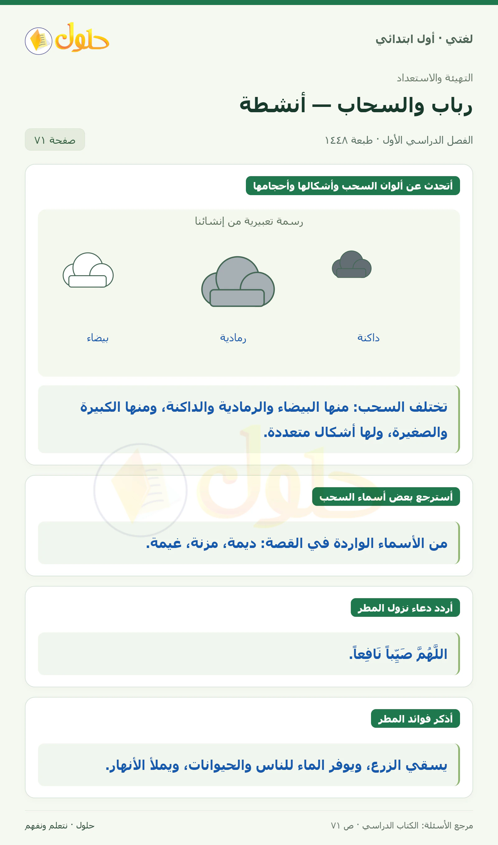 حل لغتي للصف الأول الابتدائي صفحة 71
