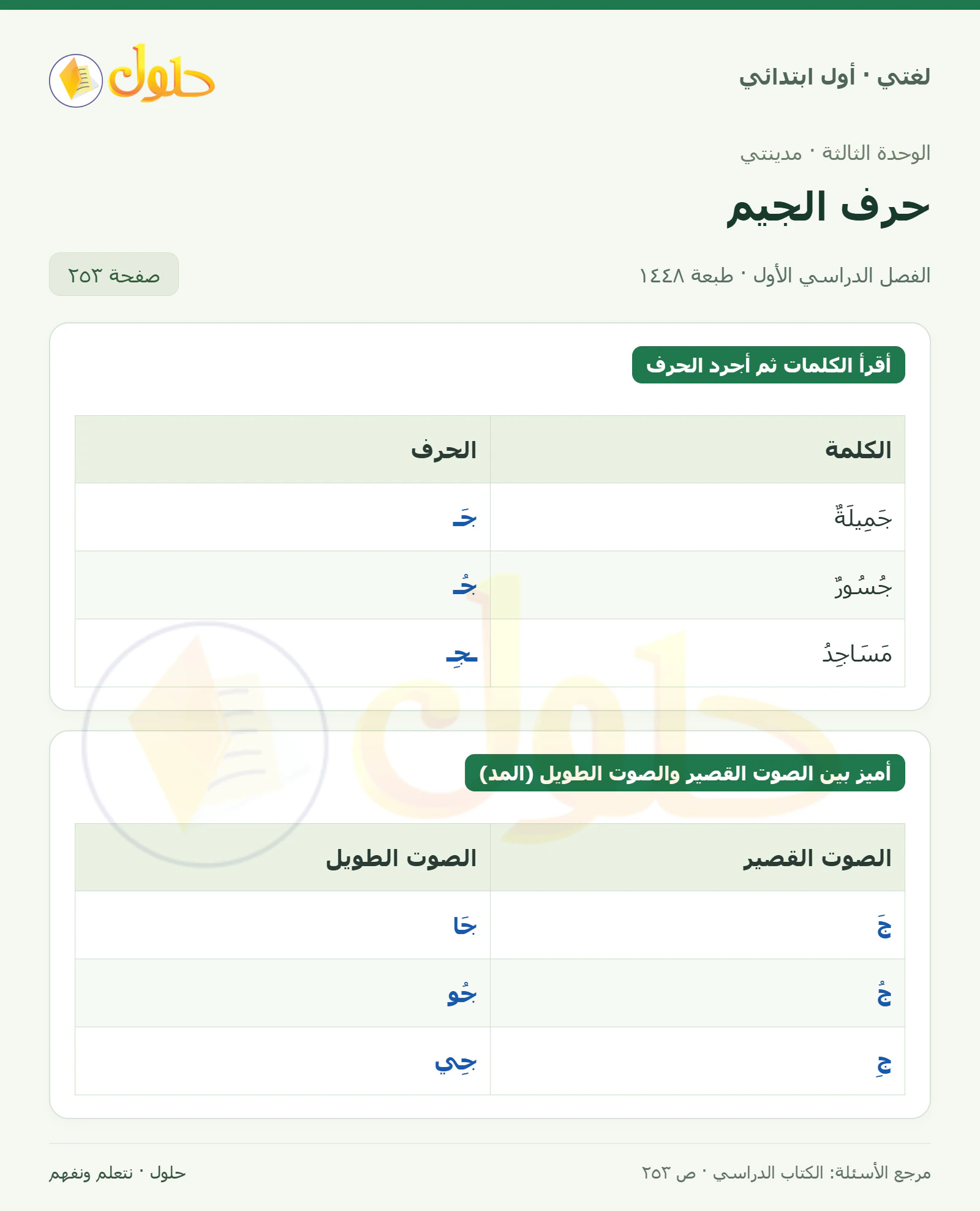 حل لغتي للصف الأول الابتدائي صفحة 253
