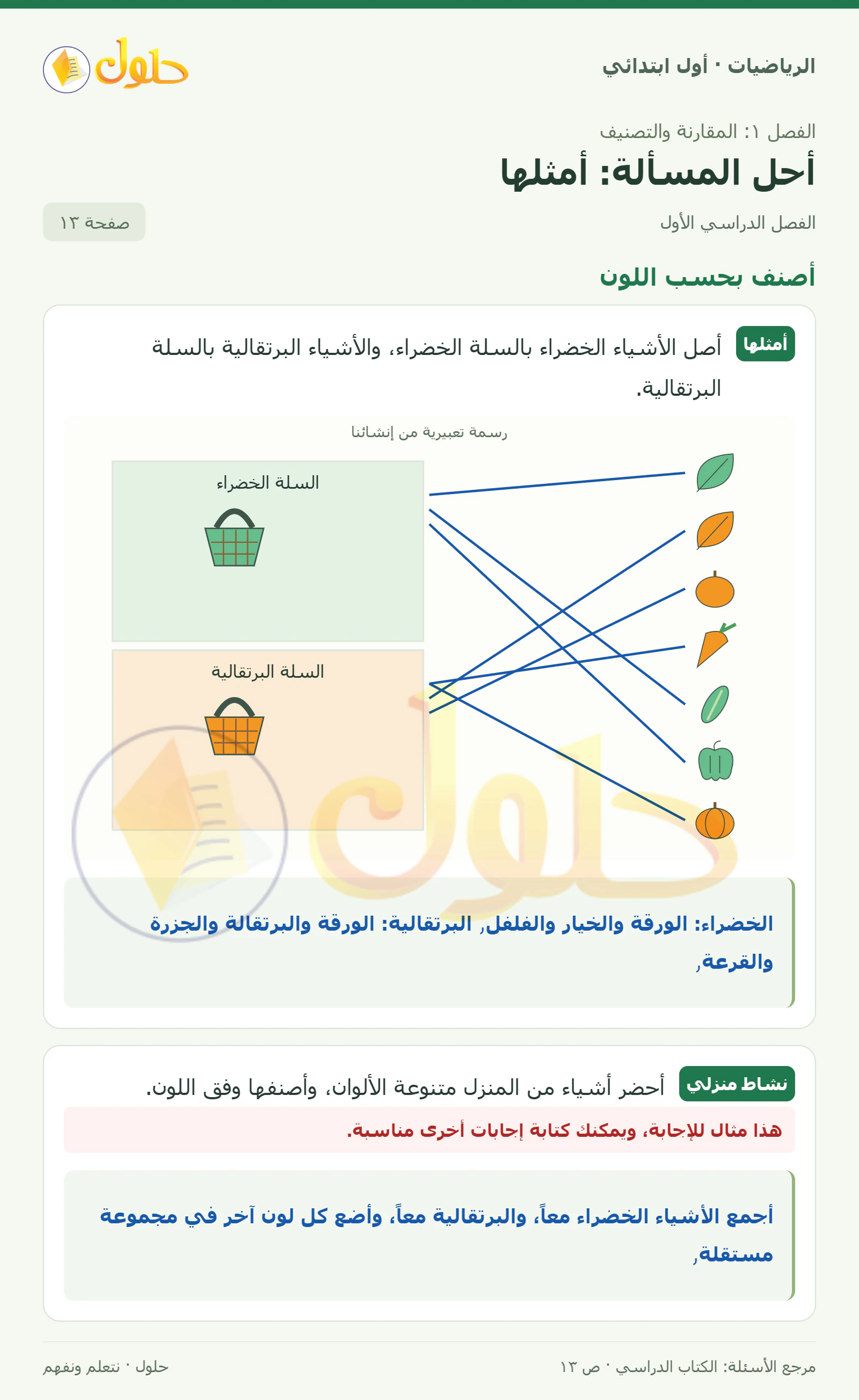 حل الرياضيات للصف الأول الابتدائي صفحة 13