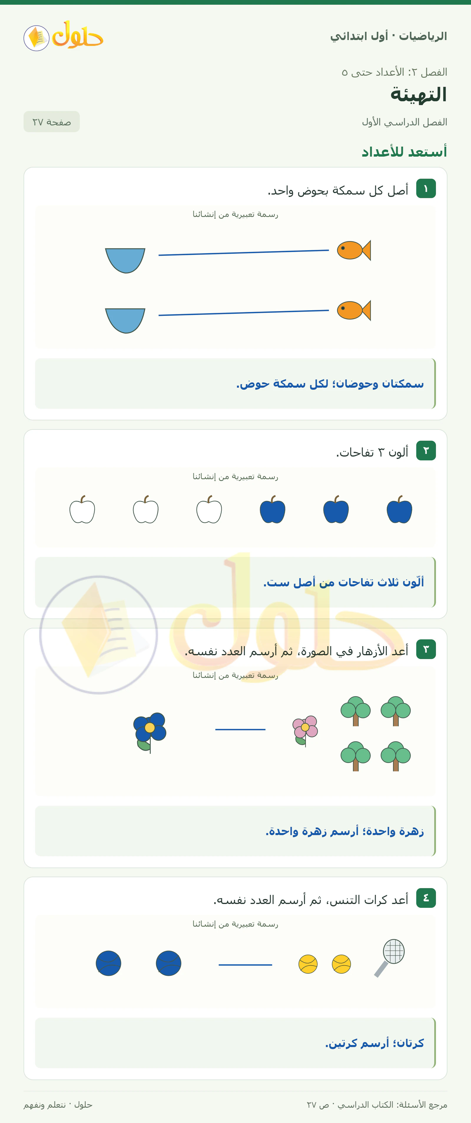 حل الرياضيات للصف الأول الابتدائي صفحة 27