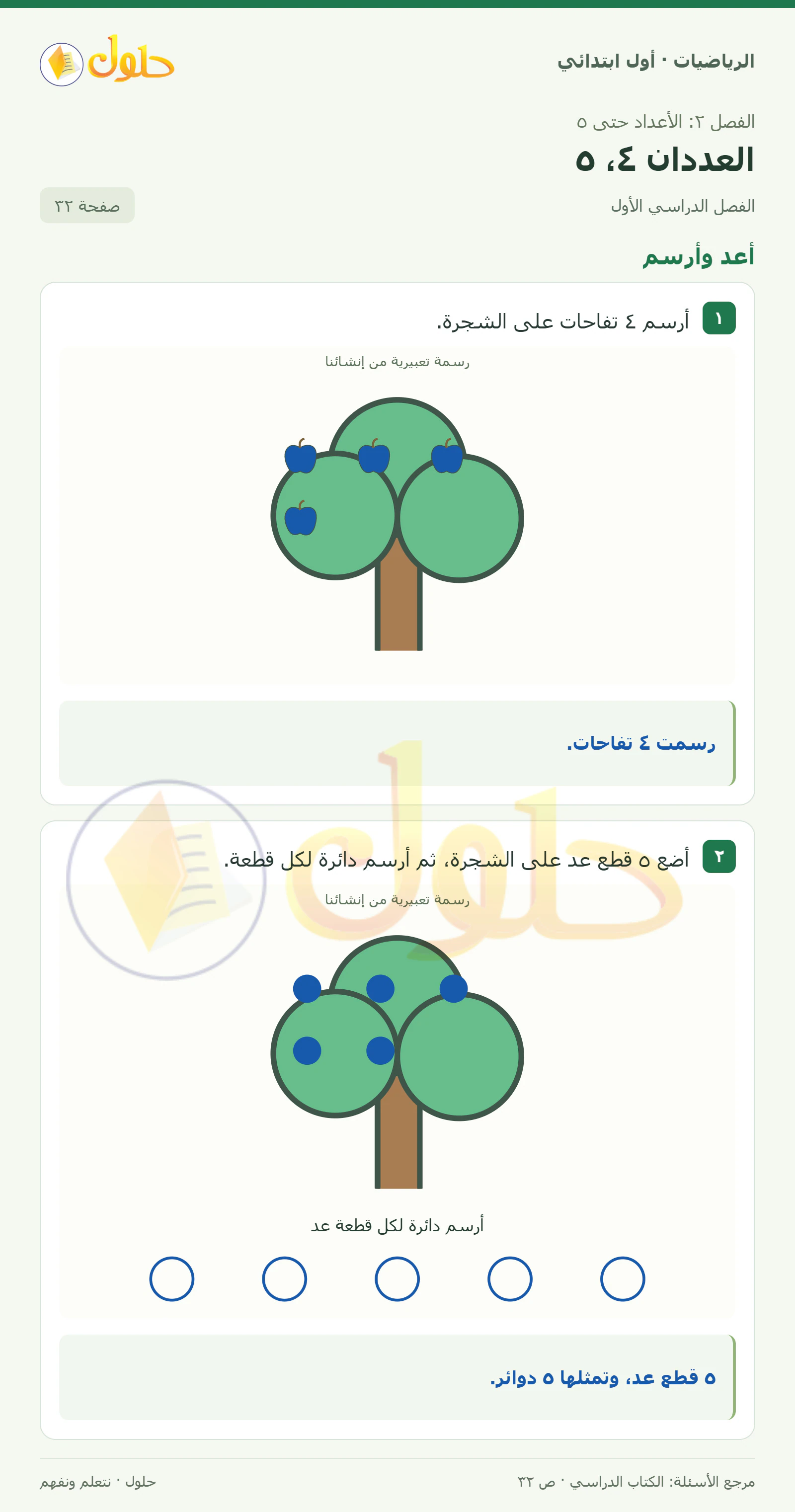 حل الرياضيات للصف الأول الابتدائي صفحة 32