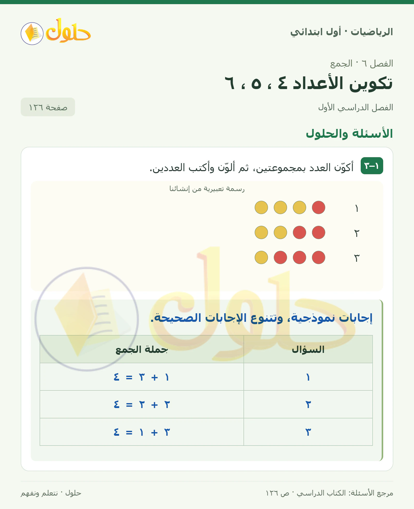 حل الرياضيات للصف الأول الابتدائي صفحة 126