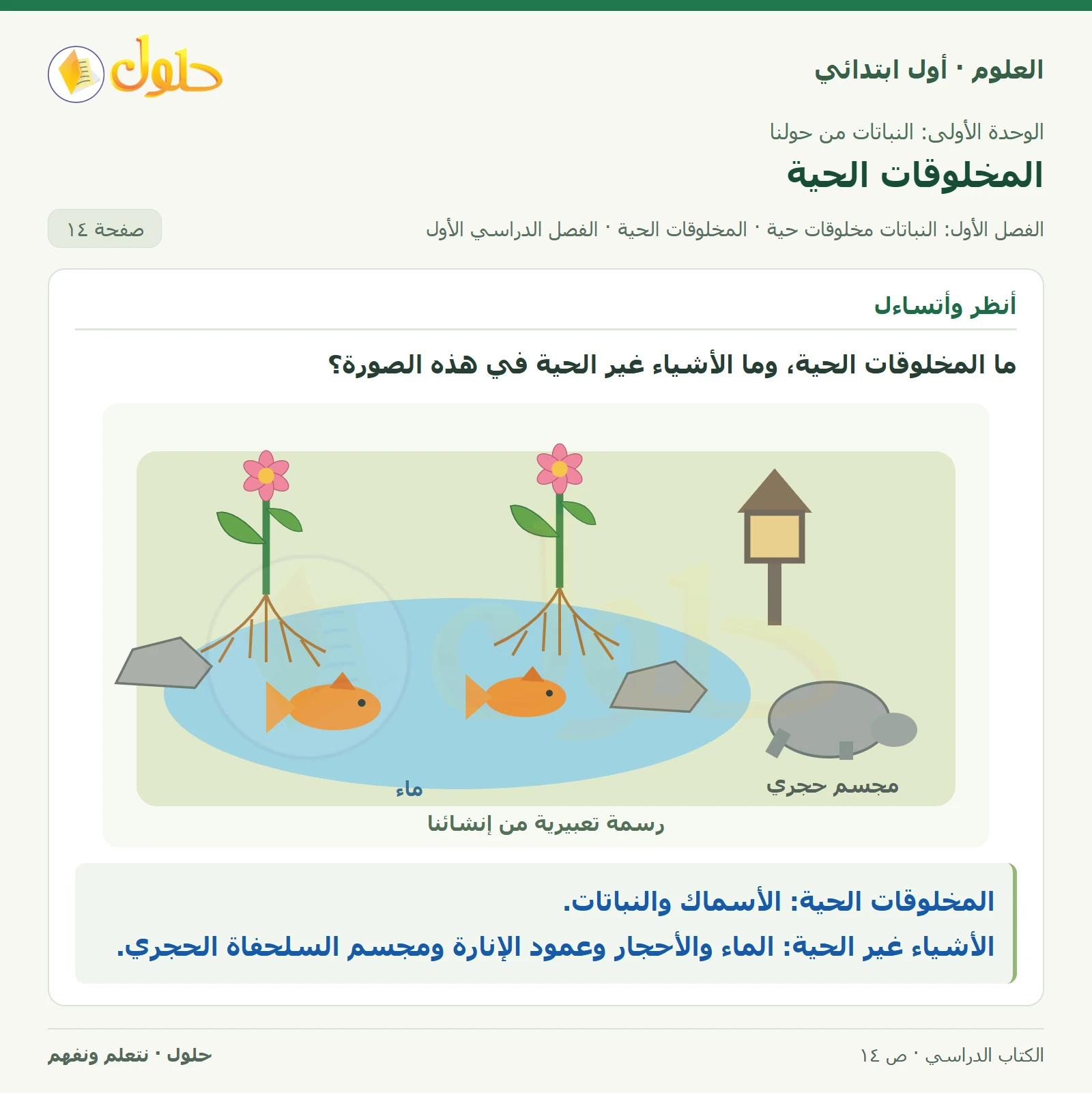 حل العلوم للصف الأول الابتدائي صفحة ١٤