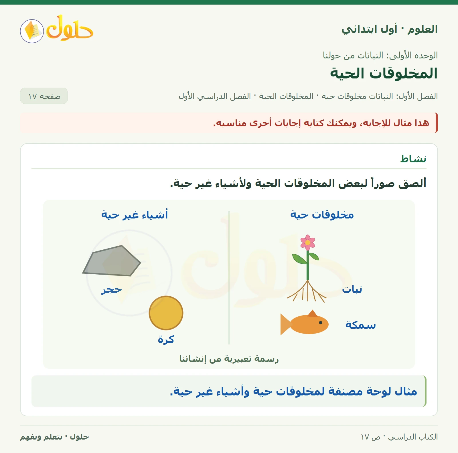 حل العلوم للصف الأول الابتدائي صفحة ١٧، الجزء ٢