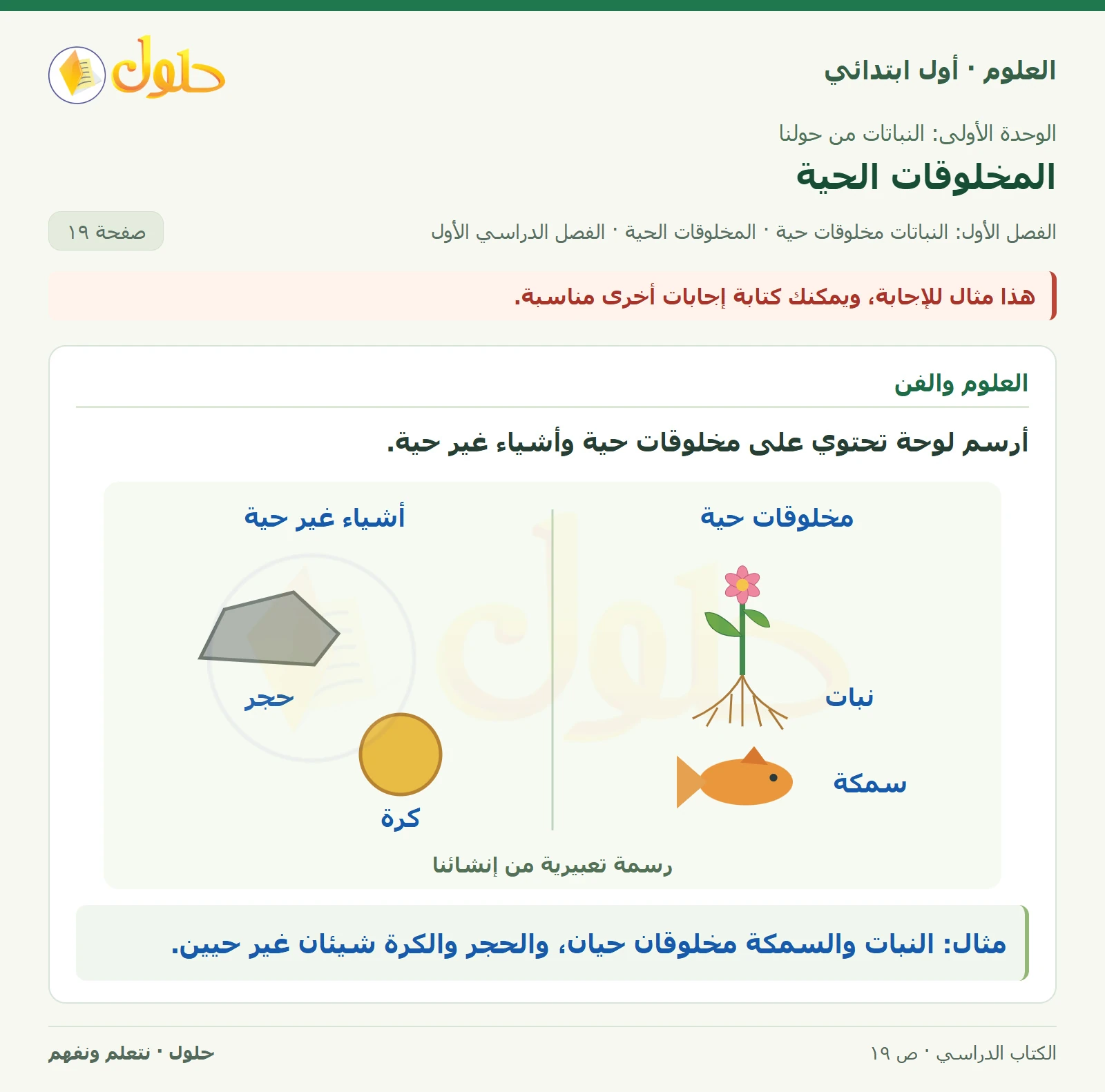 حل العلوم للصف الأول الابتدائي صفحة ١٩، الجزء ٢