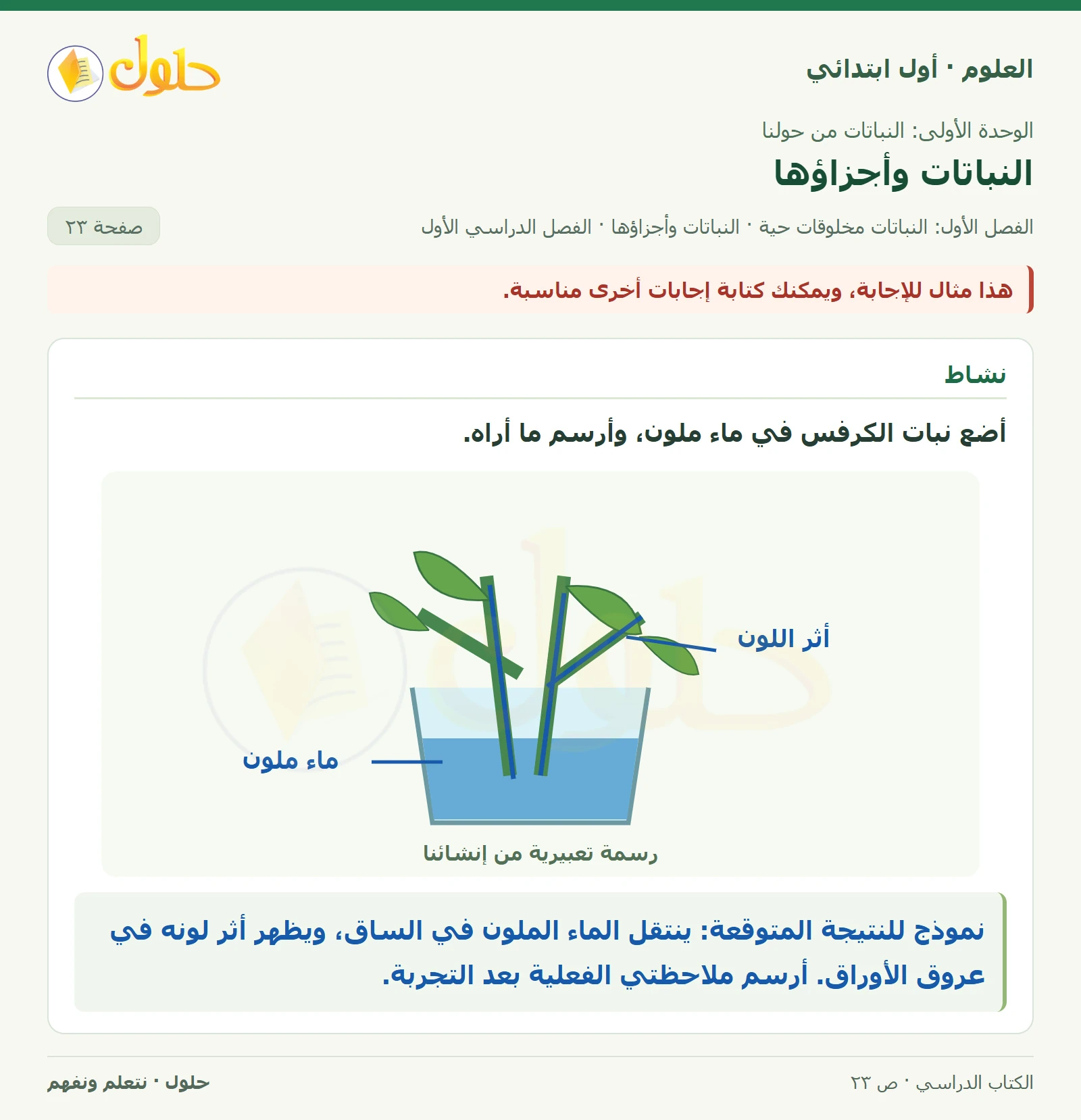 حل العلوم للصف الأول الابتدائي صفحة ٢٣، الجزء ٢
