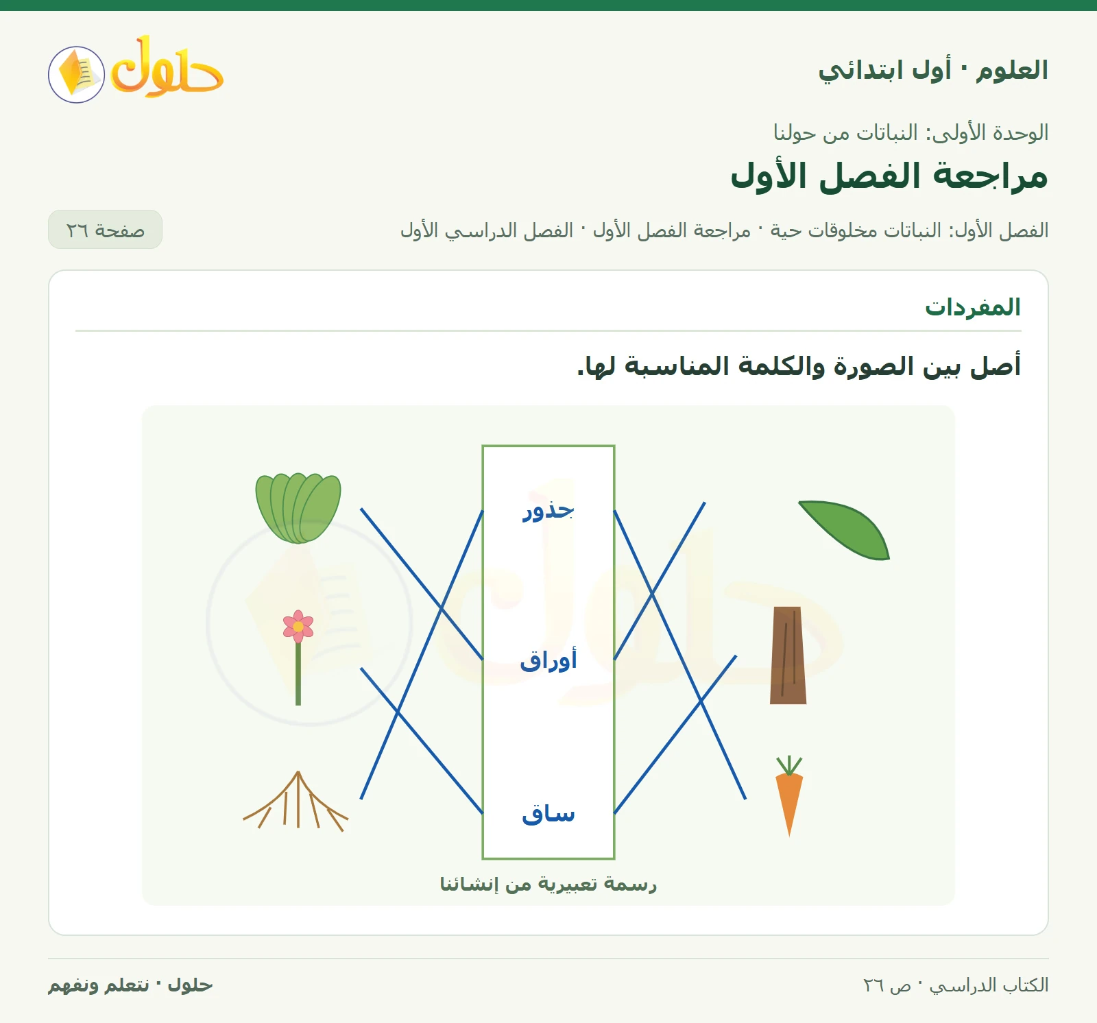 حل العلوم للصف الأول الابتدائي صفحة ٢٦