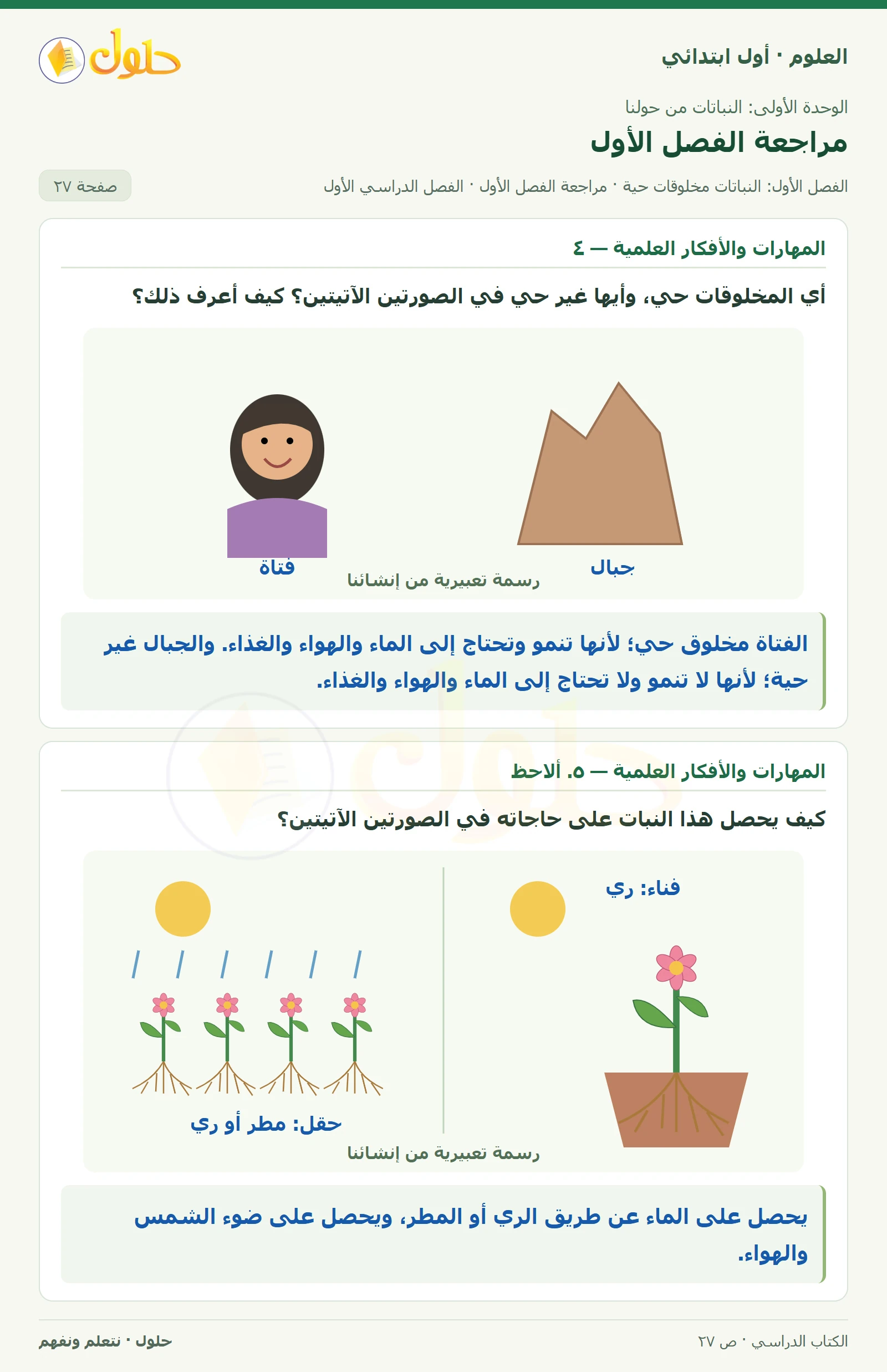 حل العلوم للصف الأول الابتدائي صفحة ٢٧، الجزء ١