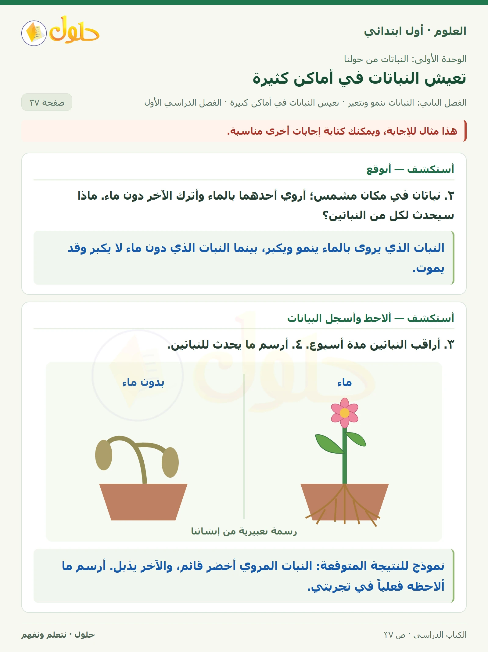 حل العلوم للصف الأول الابتدائي صفحة ٣٧، الجزء ١