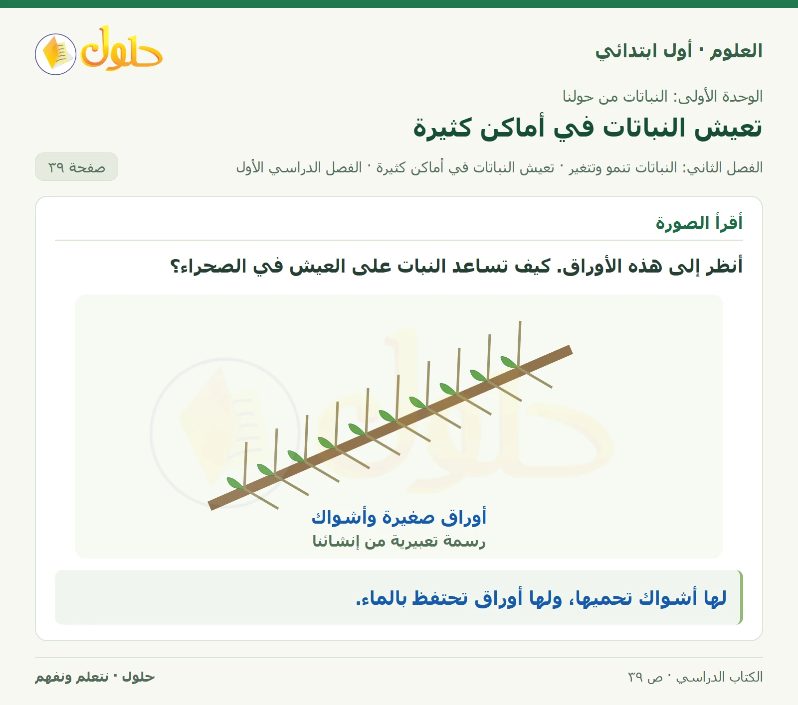 حل العلوم للصف الأول الابتدائي صفحة ٣٩
