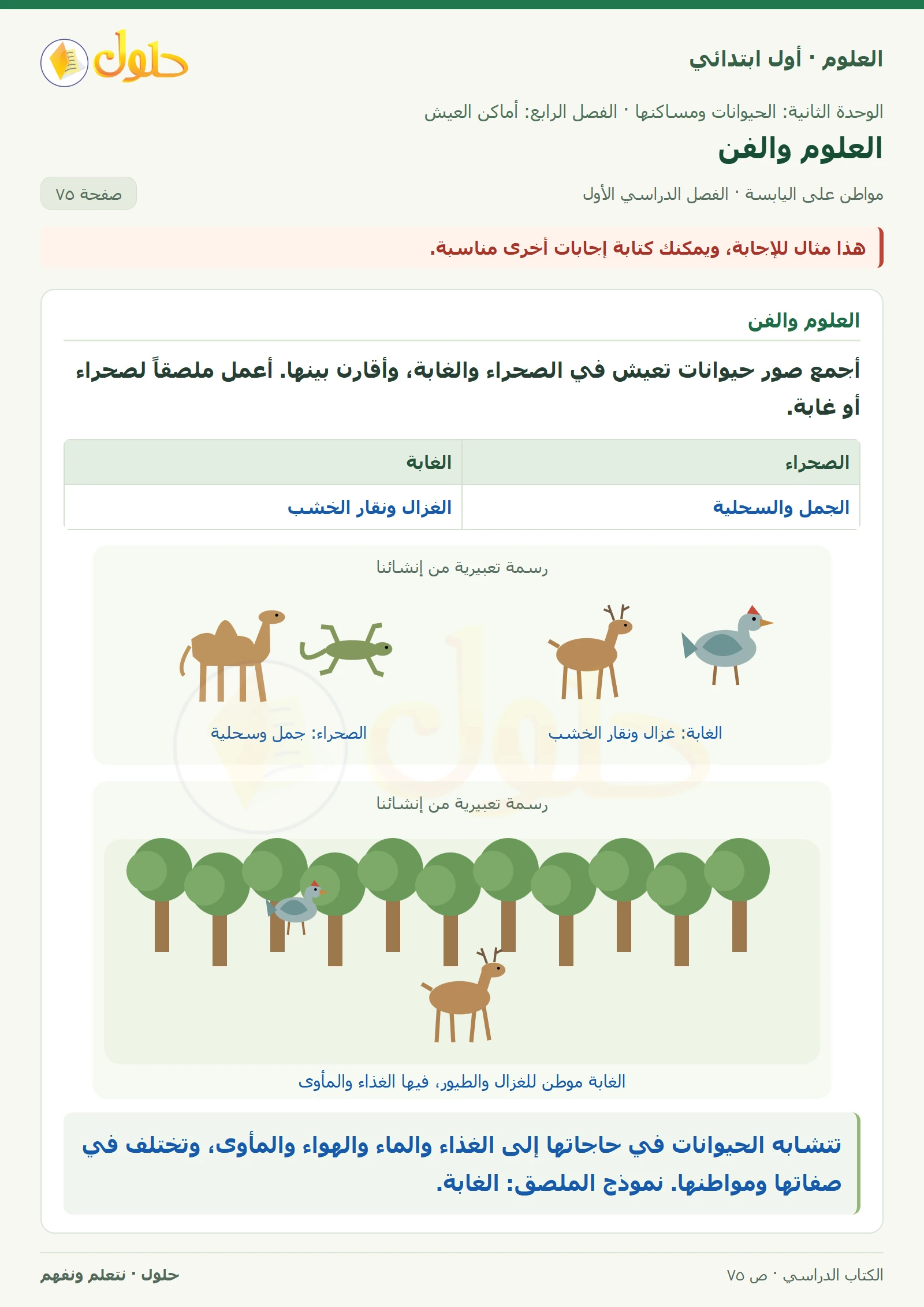 حل العلوم للصف الأول الابتدائي صفحة ٧٥، الجزء ٢
