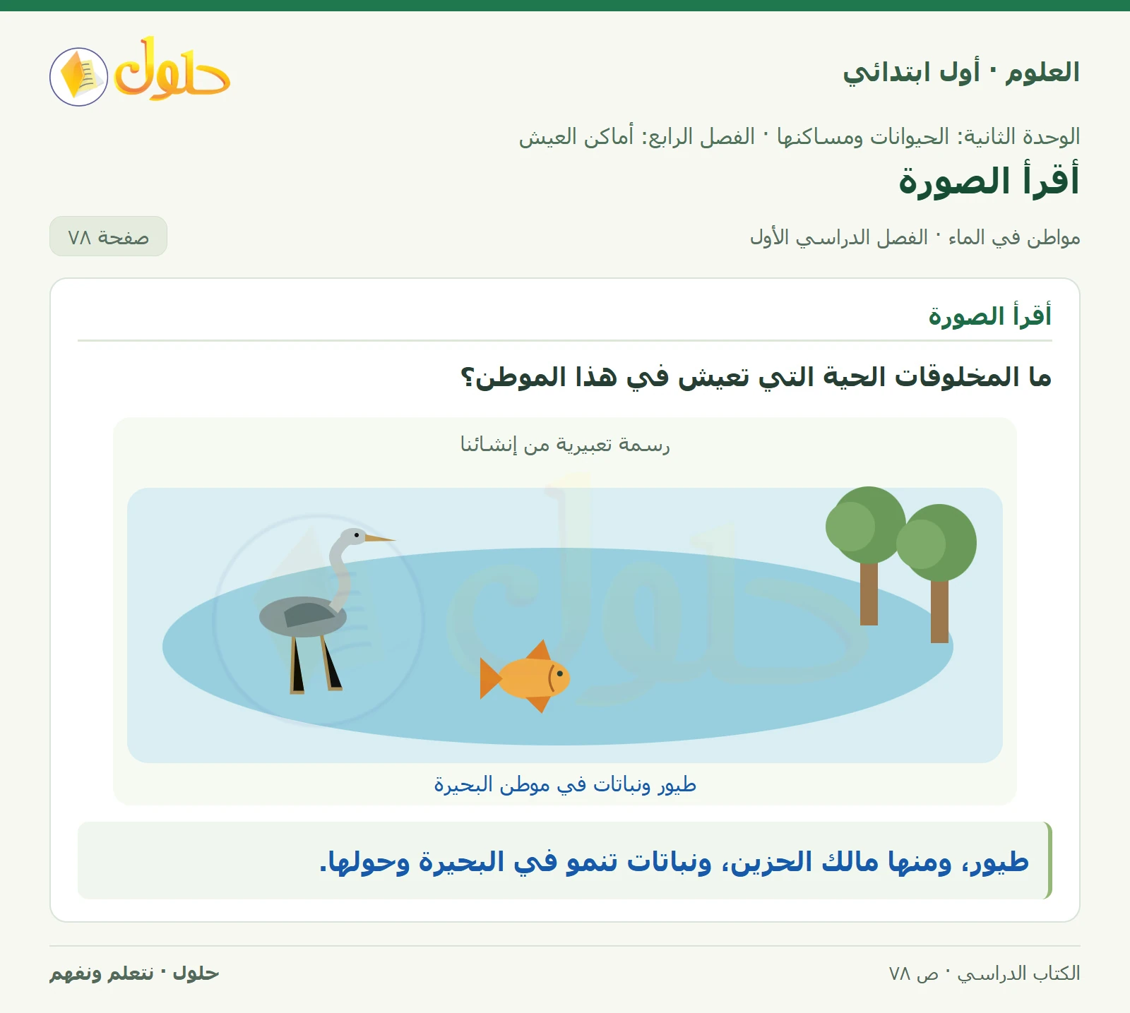 حل العلوم للصف الأول الابتدائي صفحة ٧٨