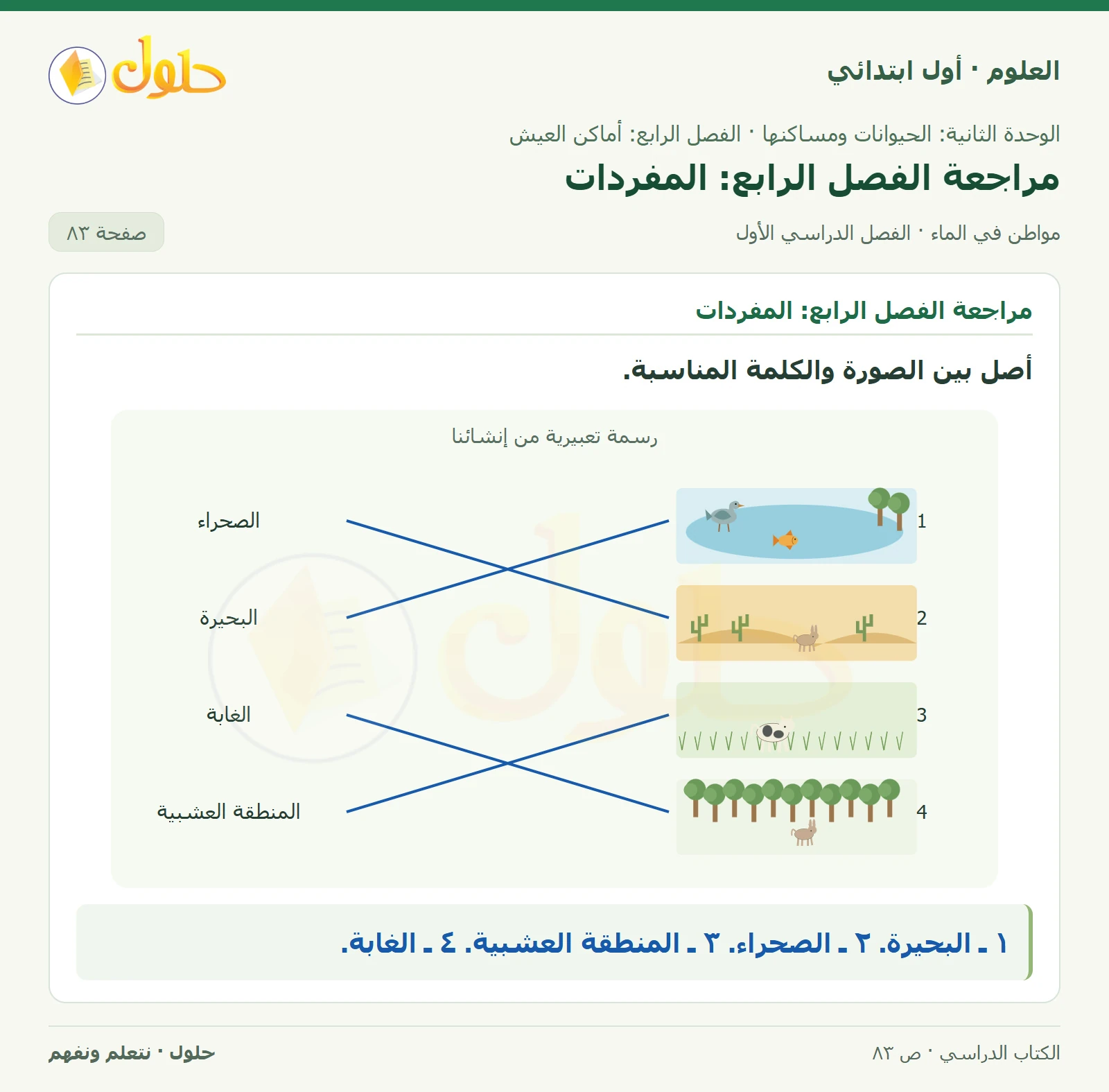 حل العلوم للصف الأول الابتدائي صفحة ٨٣