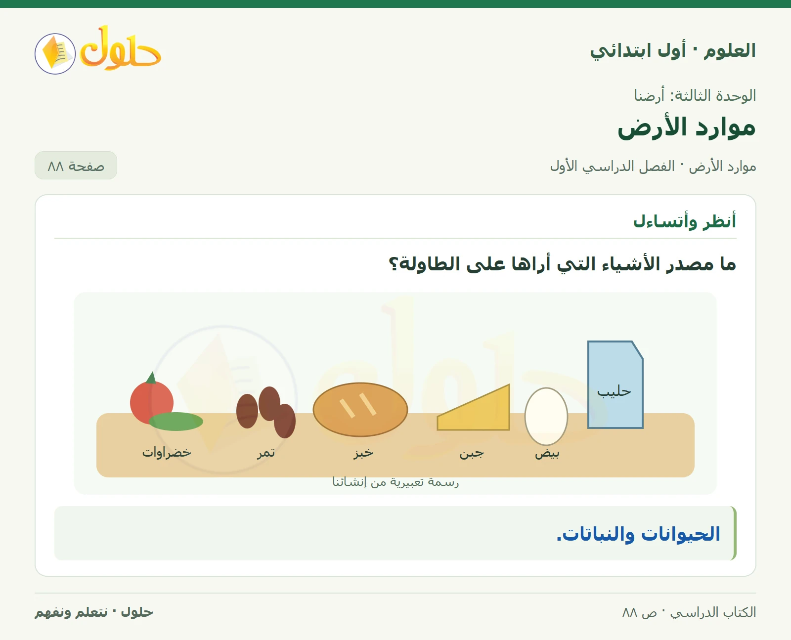 حل العلوم للصف الأول الابتدائي صفحة ٨٨