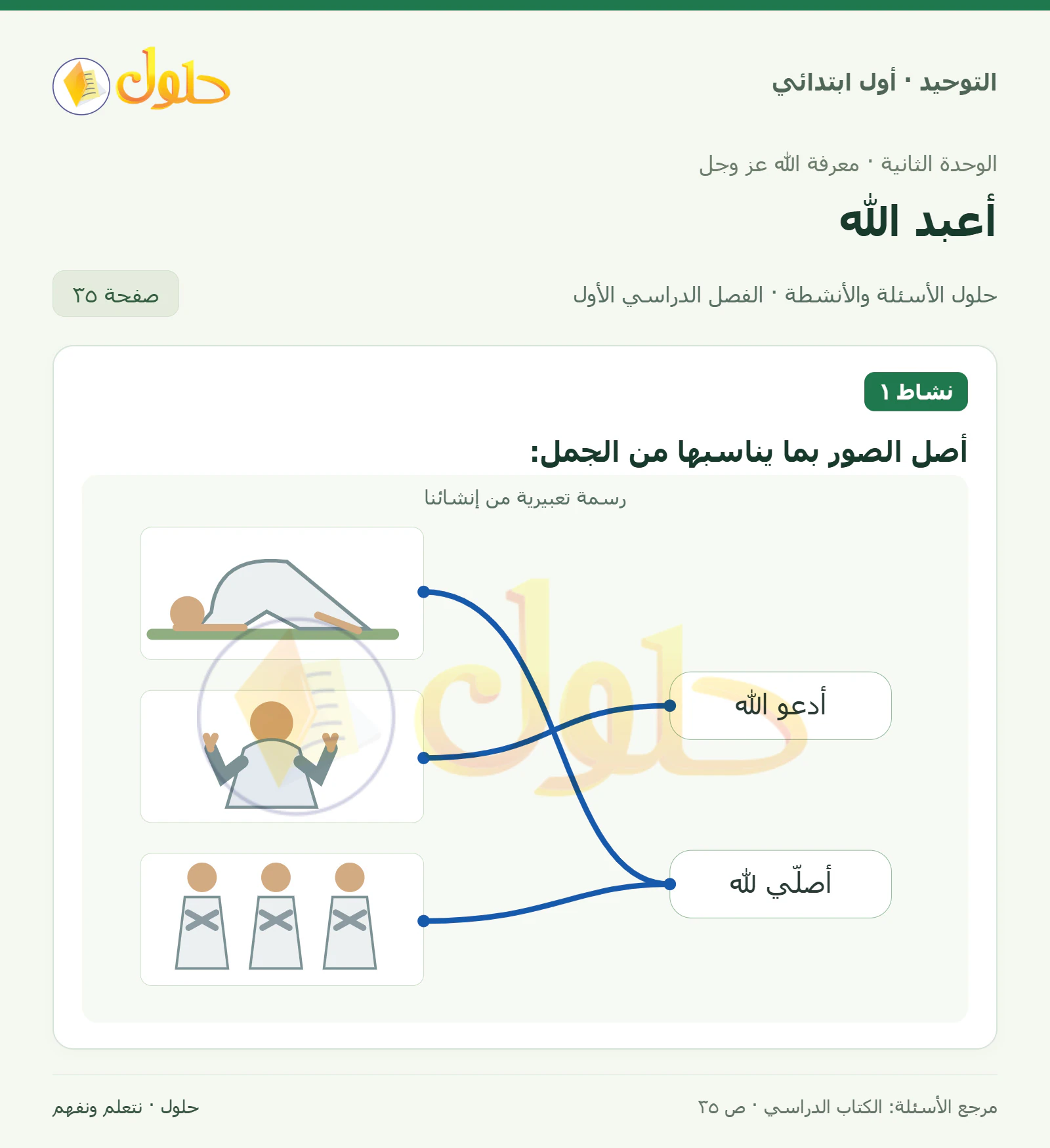 حل التوحيد للصف الأول الابتدائي صفحة 35