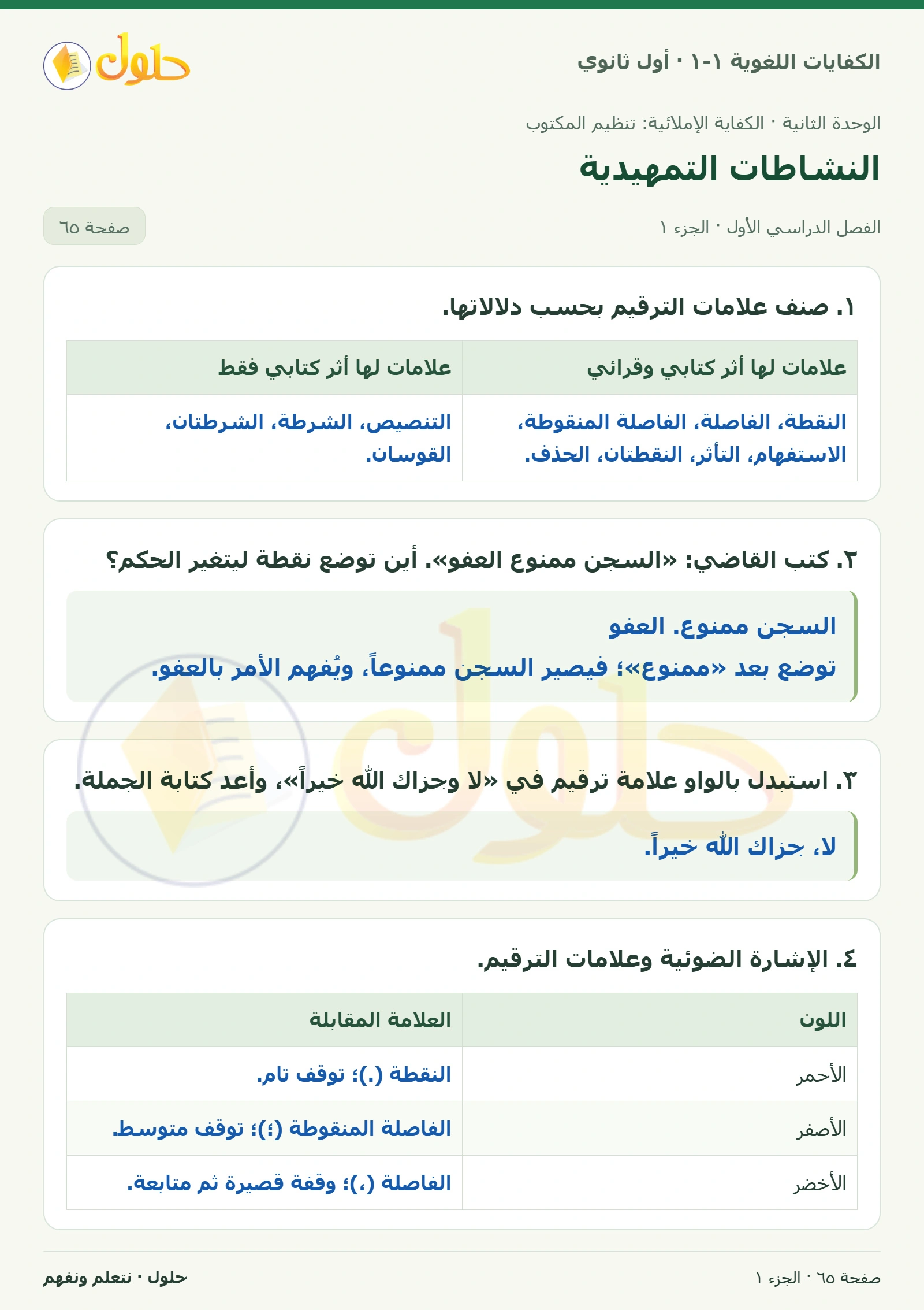 النشاطات التمهيدية صفحة ٦٥ من كتاب الكفايات اللغوية ١-١ لأول ثانوي