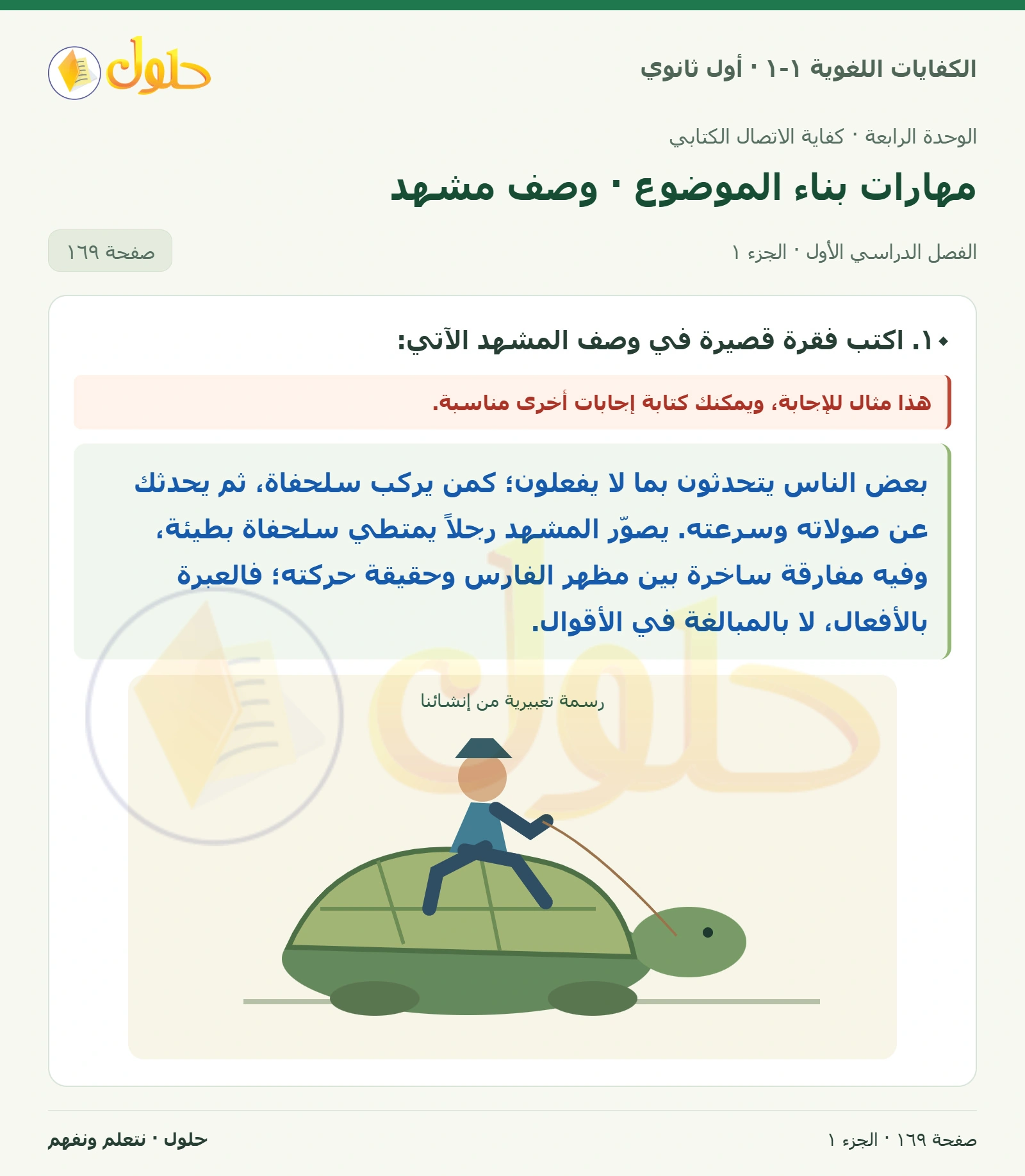 مهارات بناء الموضوع · وصف مشهد صفحة ١٦٩ من كتاب الكفايات اللغوية ١-١ لأول ثانوي