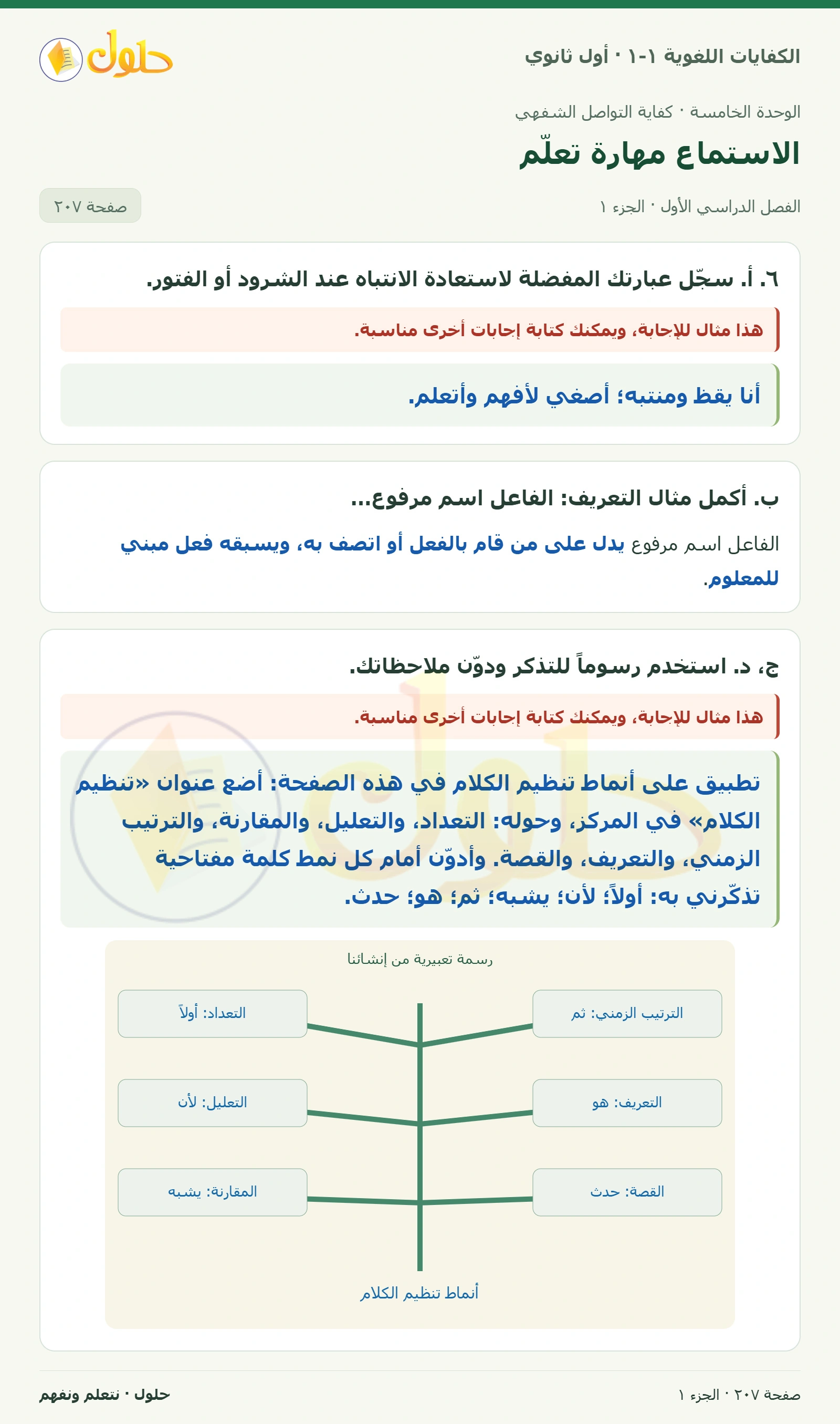 الاستماع مهارة تعلّم صفحة ٢٠٧ من كتاب الكفايات اللغوية ١-١ لأول ثانوي