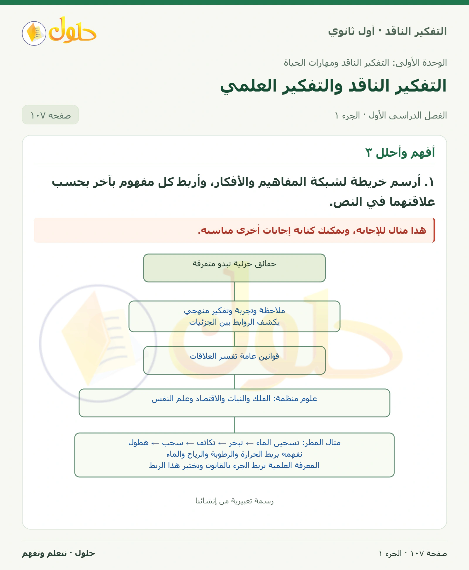 أفهم وأحلل ٣ صفحة ١٠٧، الجزء ١، التفكير الناقد للصف الأول الثانوي