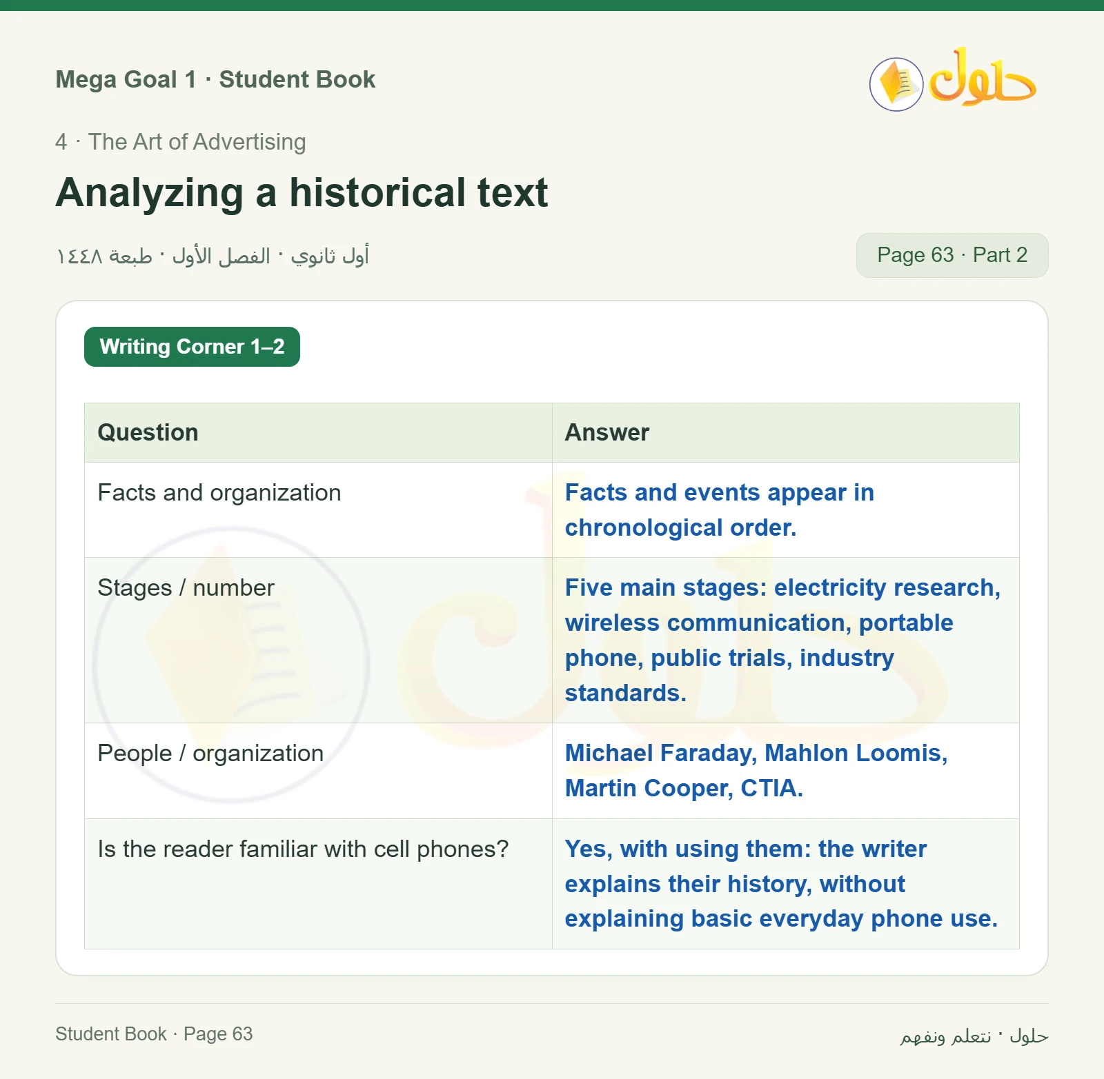 حل كتاب الطالب اللغة الإنجليزية Mega Goal 1 للصف الأول الثانوي الفصل الدراسي الأول صفحة 63
