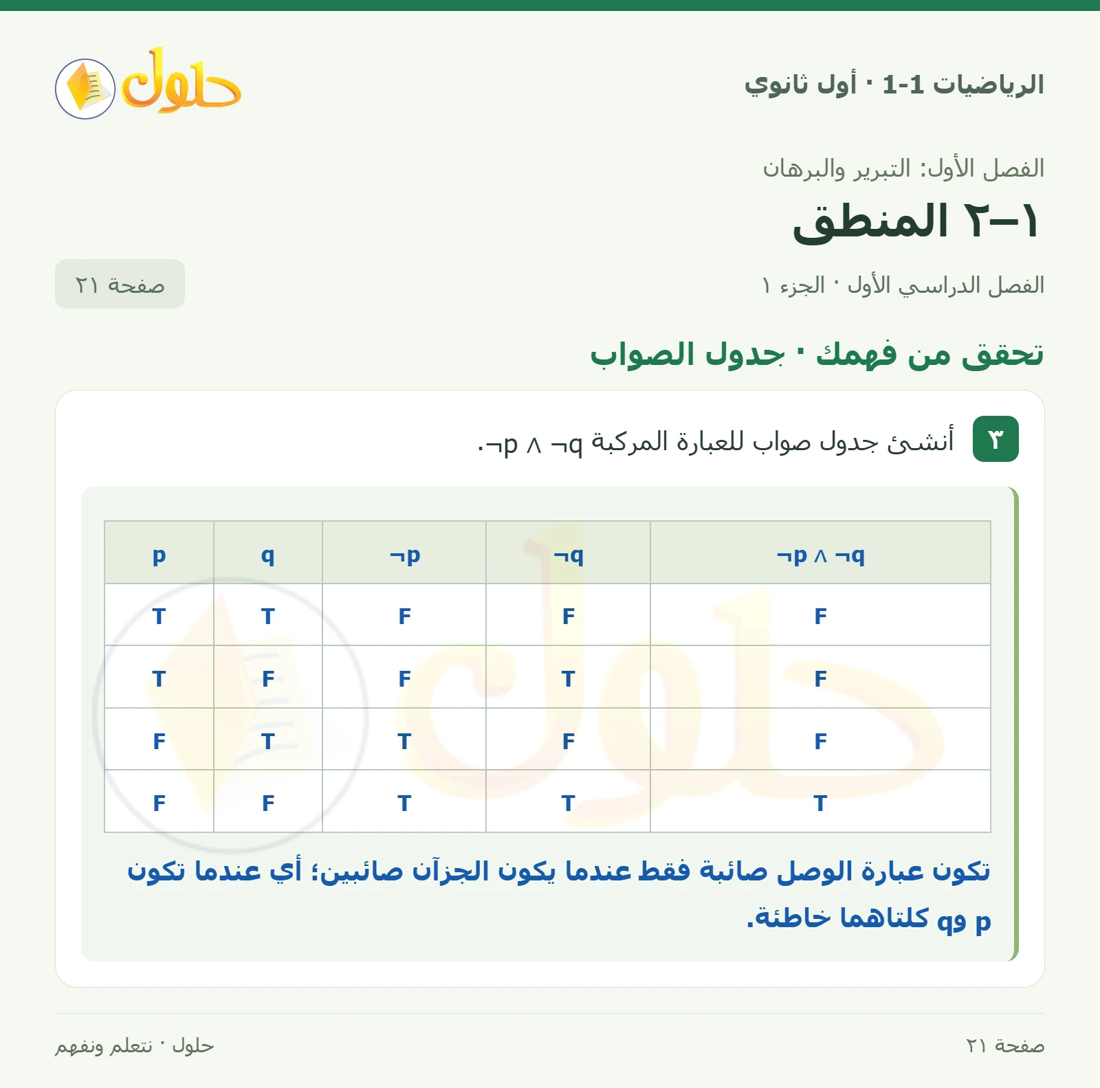 تحقق من فهمك · جدول الصواب صفحة 21
